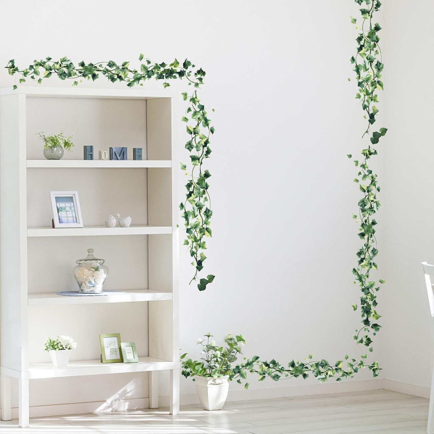 PLIGREAT 3 Sheets Green Vines Wall Stickers Natural Plant Wall Decals Spring Summer Removable Vinyl Peel and Stick Wall Sticker for Bedroom Living Room Kitchen Wall Decor DIY Home Wall Art Decoration