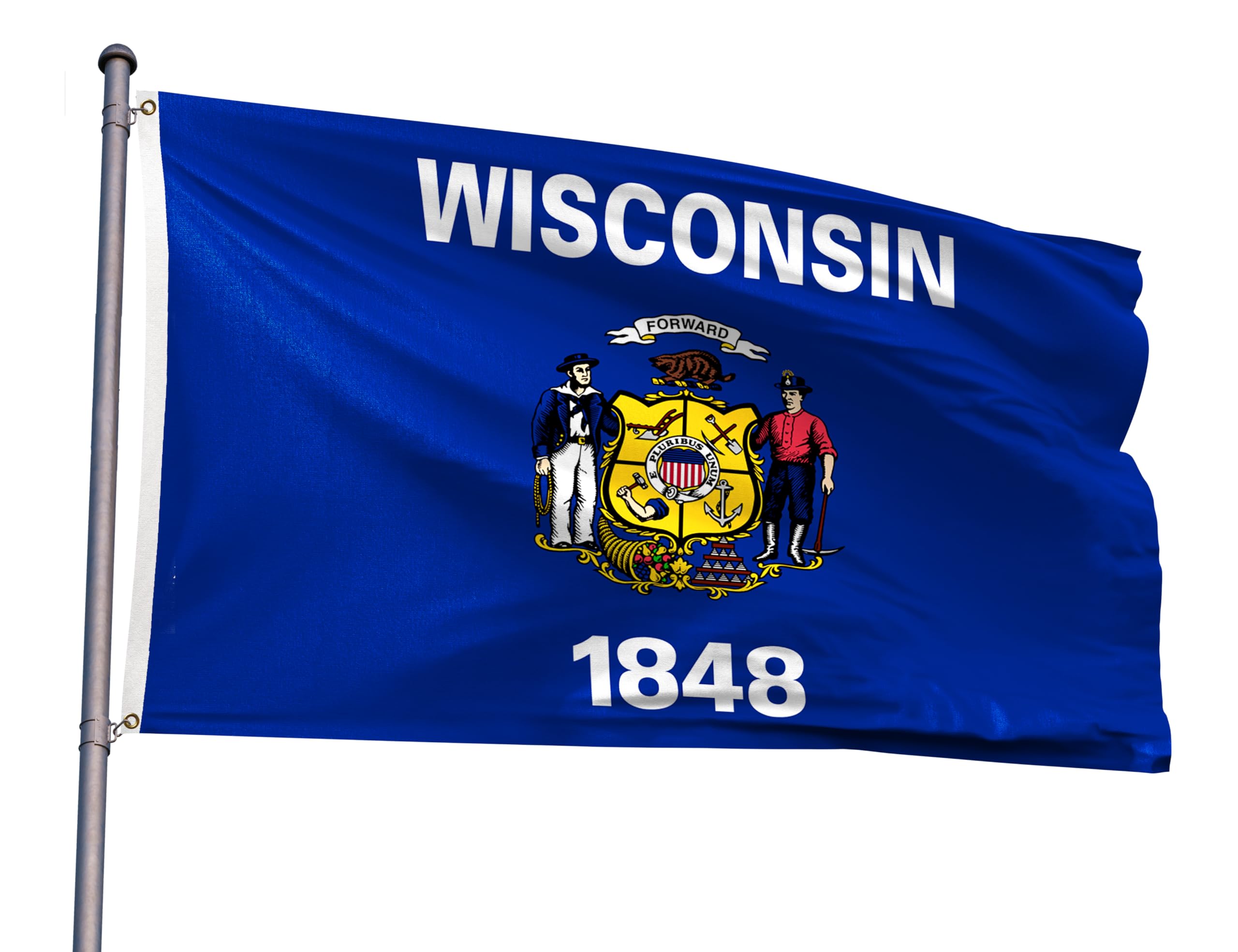 Wisconsin State Flag 2x3FT WI Flag Polyester Vivid Color Fade Resistant With 2 Brass Grommets For Wisconsin Themed Festival Events Party Decoration