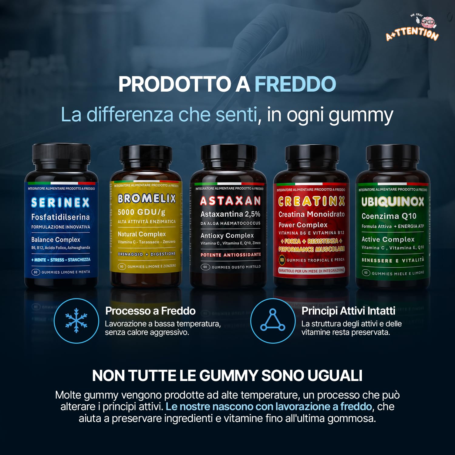A+ttention Mr.Gray ASTAXAN | Antioxy Complex | Astaxantina 2,5% Haematococcus Gummies 60 Caramelle | Vitamina C E Q10 Zinco | Estratto a Freddo| Made In Italy|1 Mese
