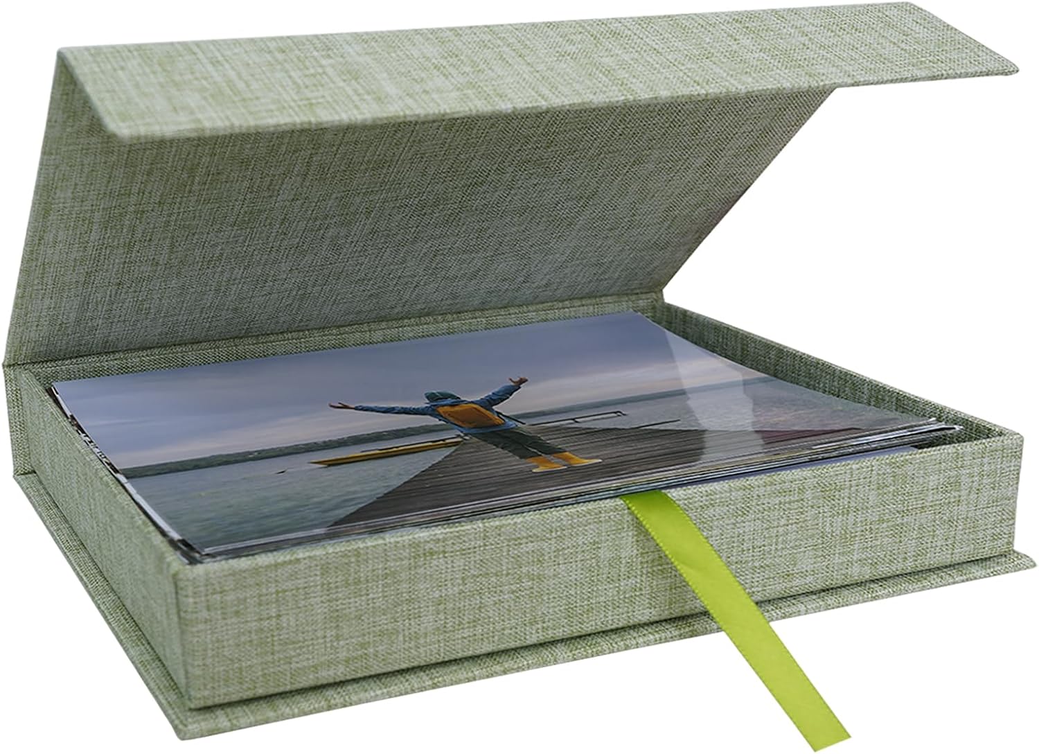 5x7 Photo Storage Box, Premium Linen Memory Box for Photos, Pictures, Certificates, Scrapbooking Supplies & Jewelry - Portable, Stackable Organizer for Home, Crafters & Collectors