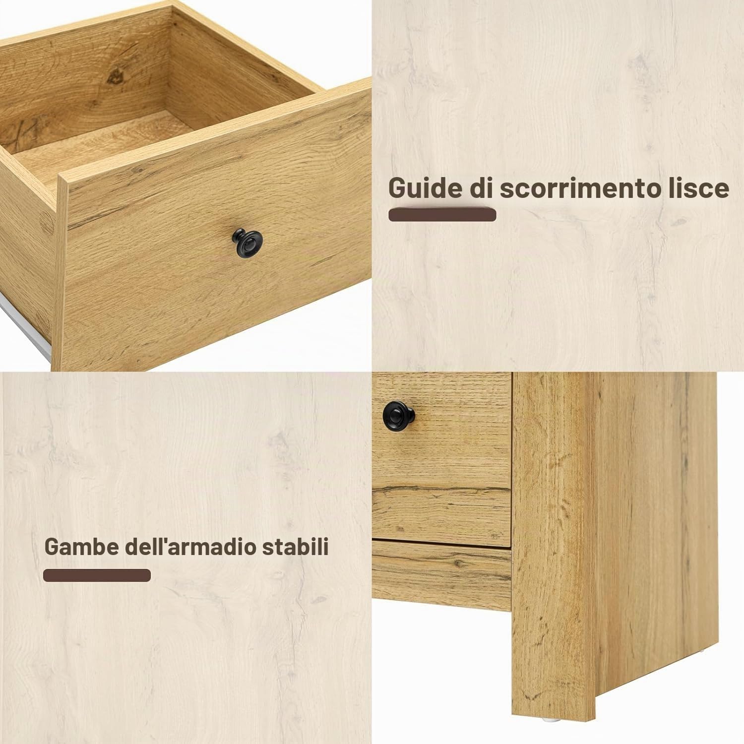 Cassettiera Di Legno, Cassettiera 7 Cassetti 152x40x89cm, Comó Camera Da Letto, Mobile Con Cassetti per Soggiorno, Cucina