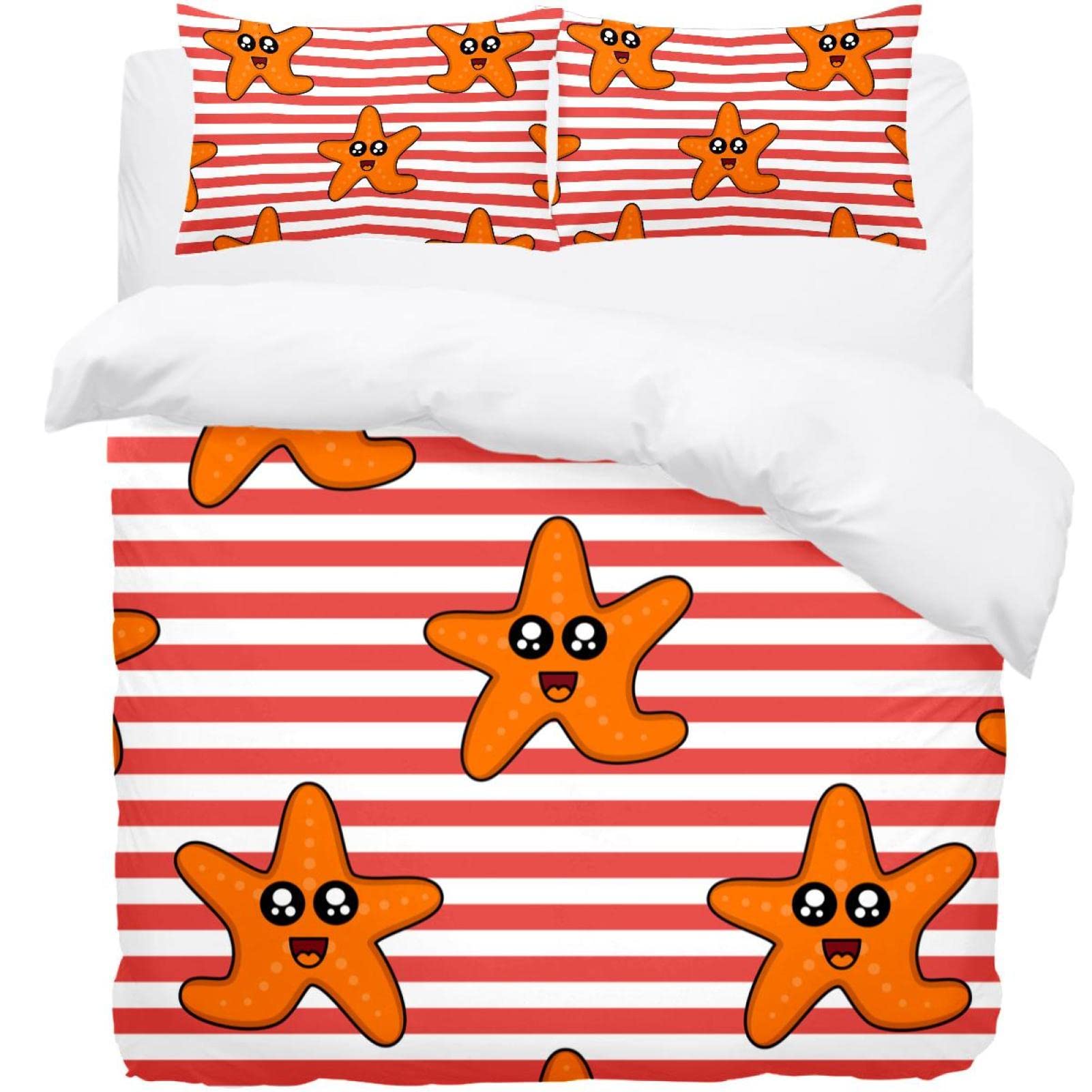 Parure de lit chaude enfants housse couette 2 taies oreiller étoile de mer