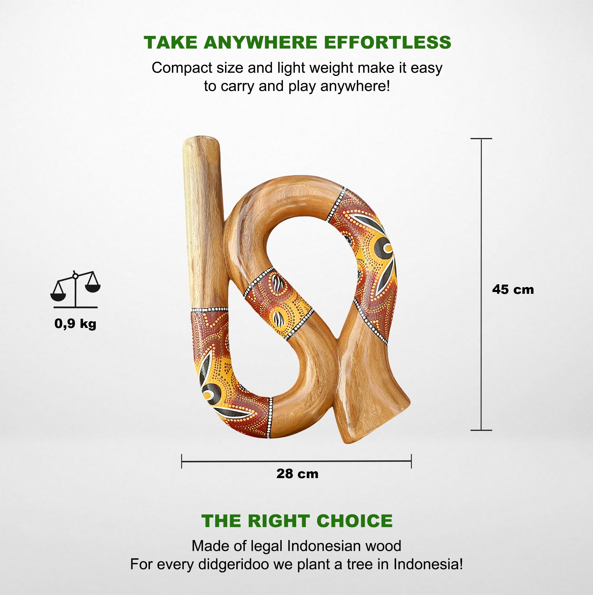 LIDAH Didgeridoo - Snake Travel Didgeridoo 45 cm, a forma di S Compatto Anti Russare Strumenti musicali per Viaggi Dipinti a mano, Australian Strumento a soffietto Digeridoo Bambini Adulti (Rosso)