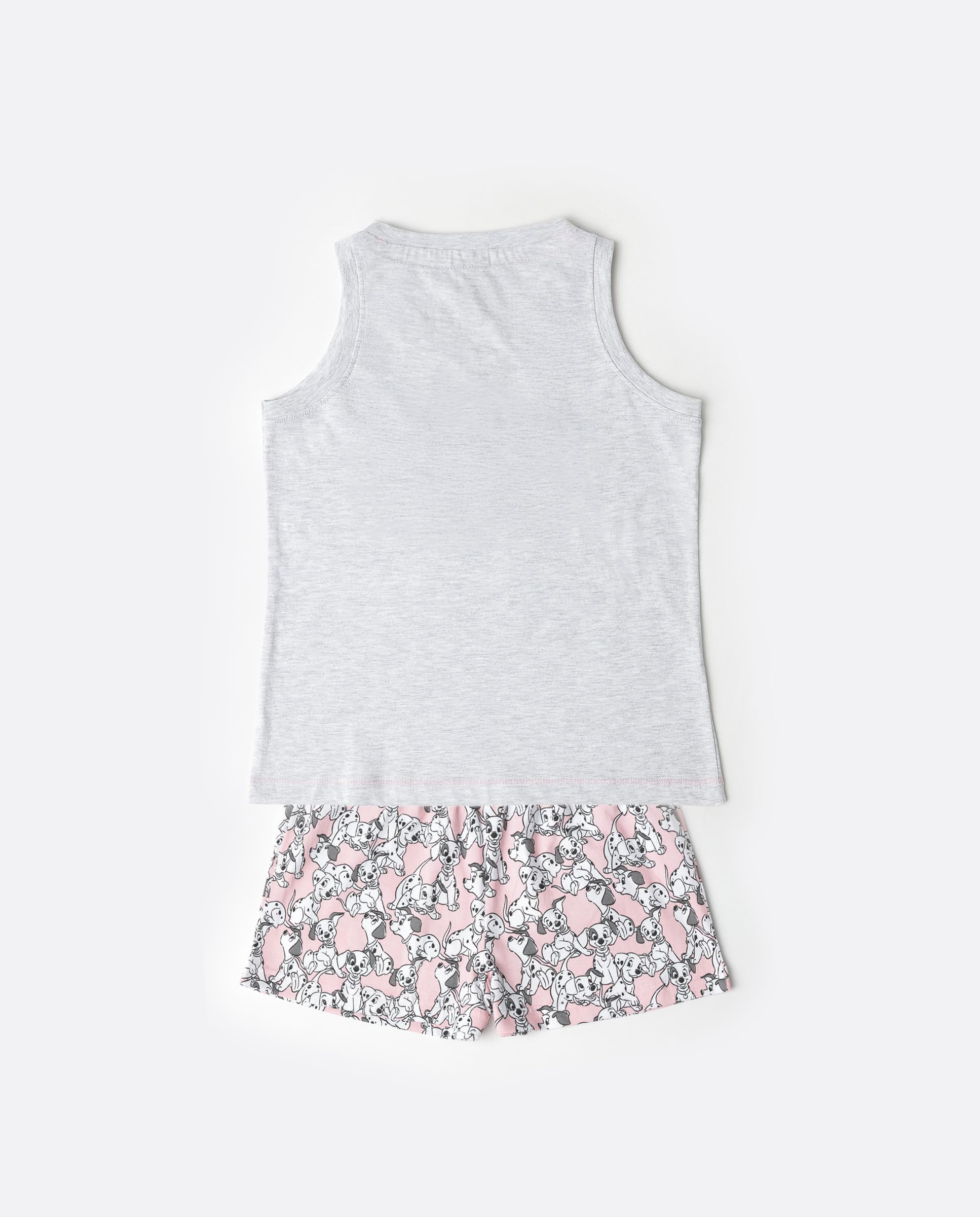 Disney Pijama niña Verano algodón - Pijama sin Mangas Dalmatians para niña – pantalón Corto con Cinturilla elástica Estampado – Tejido Suave al Tacto, Gris Jaspe - Talla 8 años