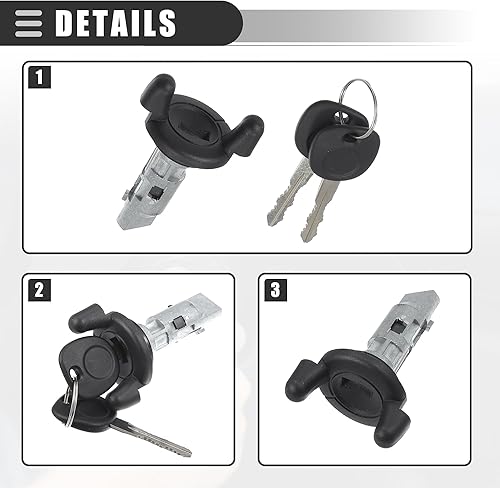 Miniatura 6 de Motoforti Cilindro de bloqueo del interruptor de encendido, para Chevrolet Silverado 1500 2500 1999-2004, metal, con 2 llaves, tono negro plateado,