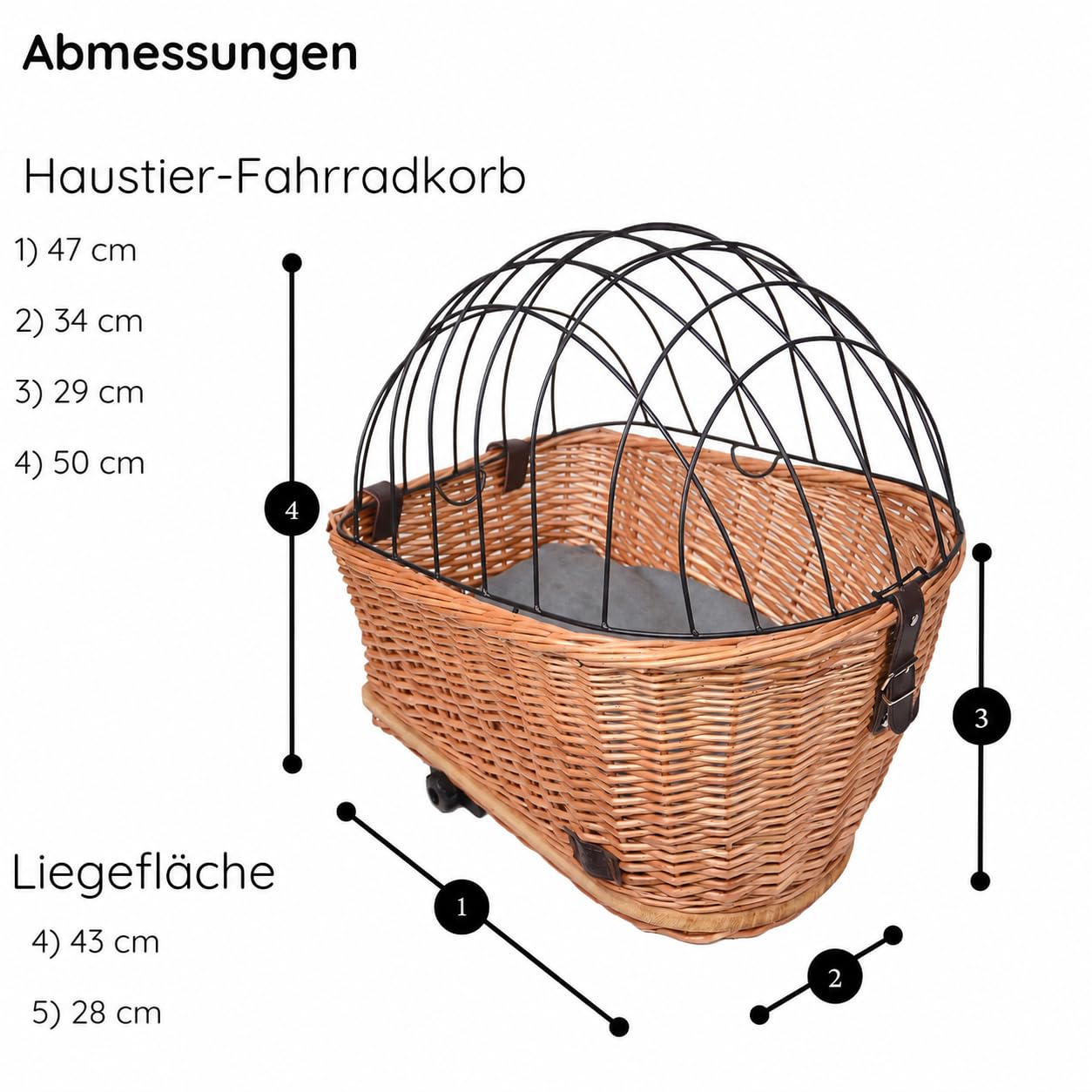 Haustier Fahrradkorb hinten Weide oval