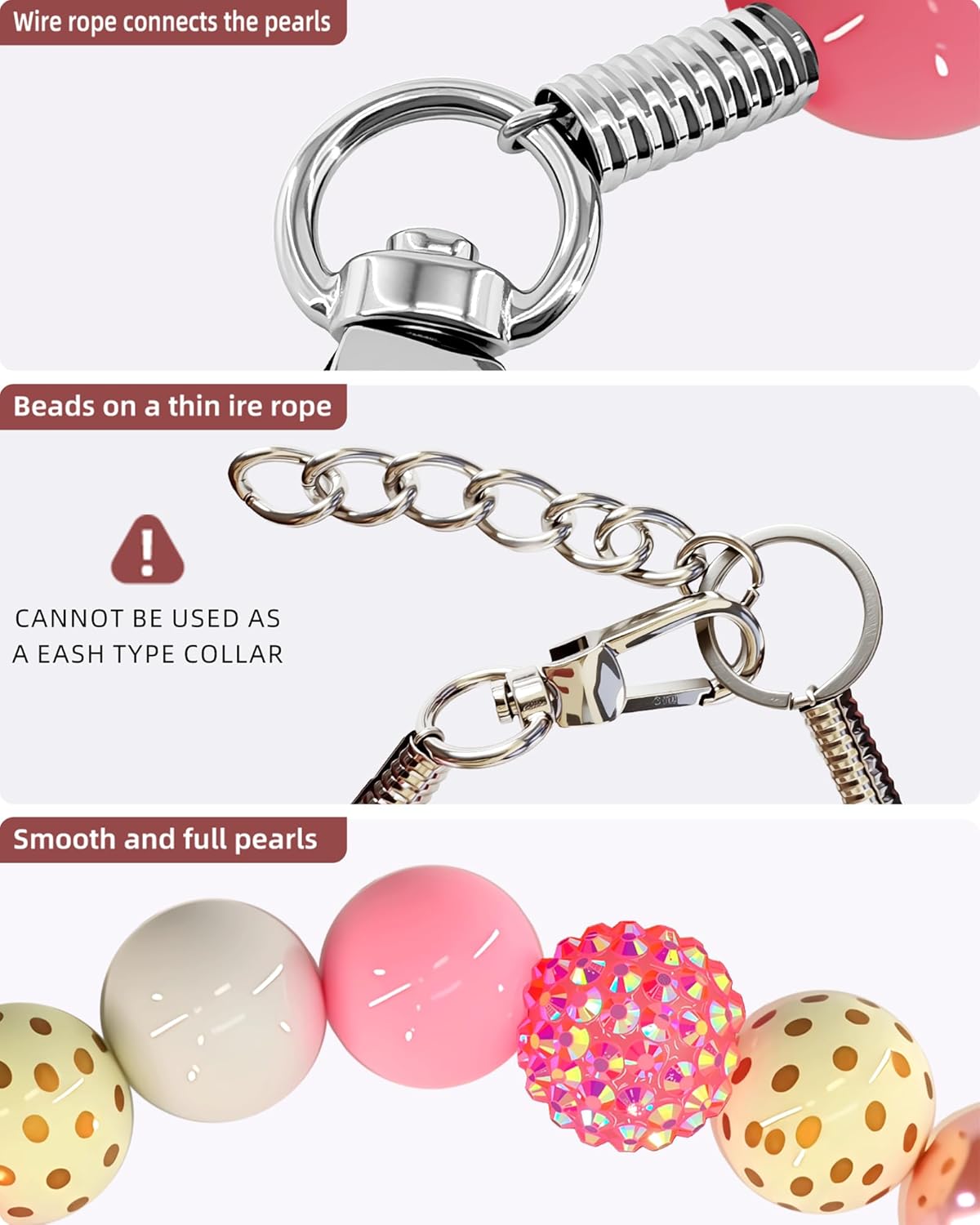 KUDES Valentine's Day Dog Collar - 20mm Chunky Bubblegum Pink Beads & Pearl Adjustable Necklace for Medium & Large Breeds, Strong Yet for Dog Moms (Pink, 2XL(20.5"-22.0"))