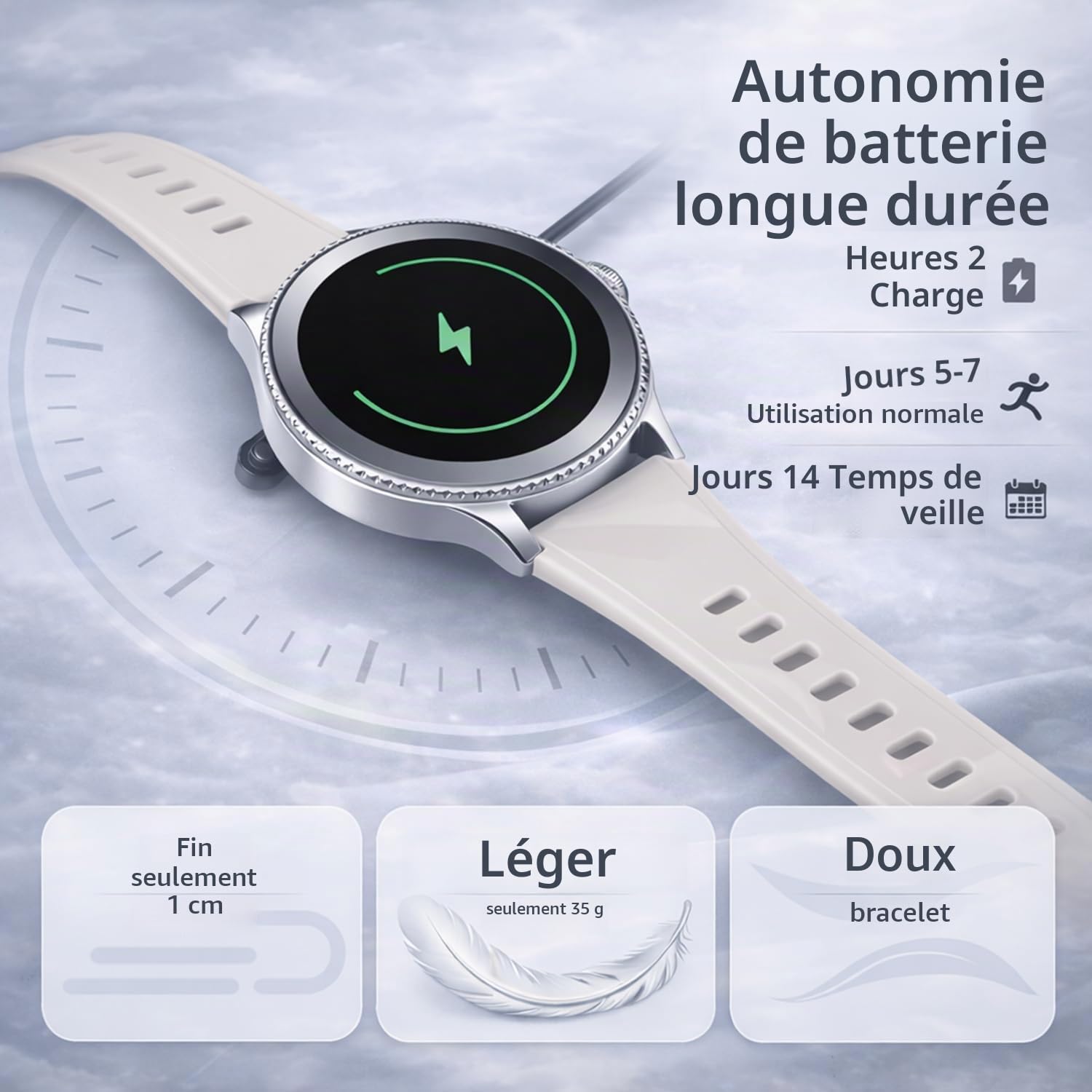 Montre Connectée Femme, 1.27" HD Smartwatch avec Appel Bluetooth, 110+ Modes Sportifs, Fonction Féminine, Sommeil, Fréquence Cardiaque, SpO2, Étanche IP68 Montre Intelligente pour Android iOS, Argent