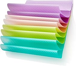 COM-FOUR® 8x Fridge Mat - Antibacterial Anti Slip Mats - Removes Moisture and Odors - Mat with Cuttable Insert (Purple/Pink/Green)