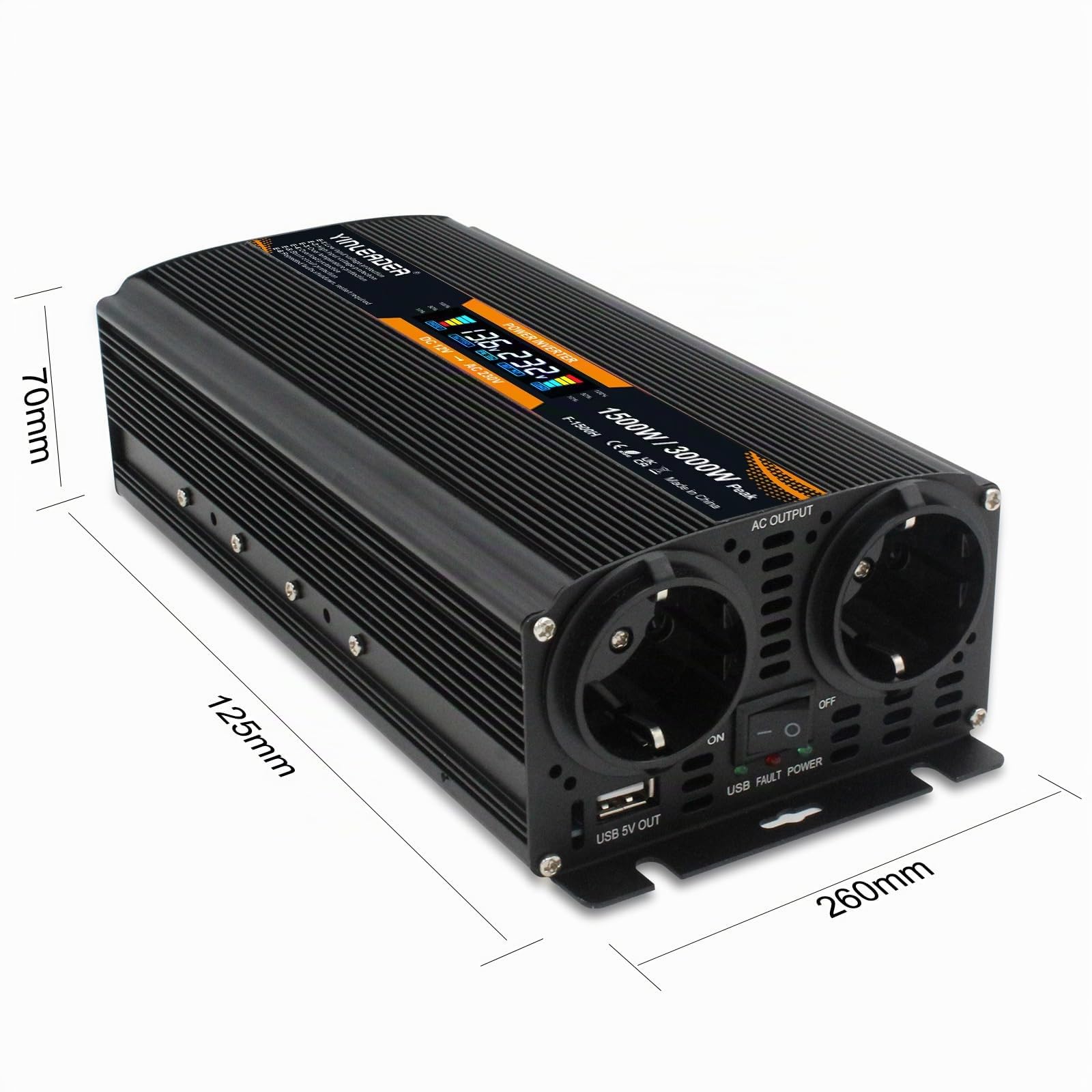 Convertisseur 12v 220v 1500W /3000W convertisseur de Tension Onduleur avec écran LCD USB