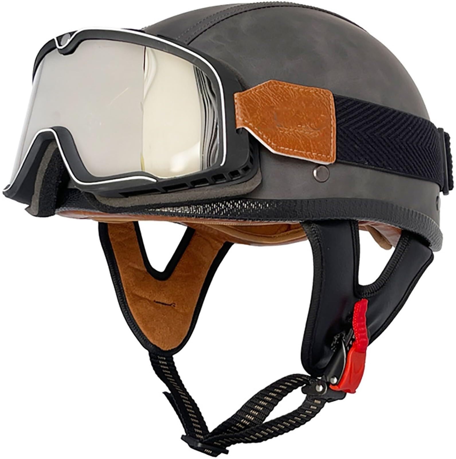 Casque moto vélo scooter vintage demi casque jet avec lunettes rétro L