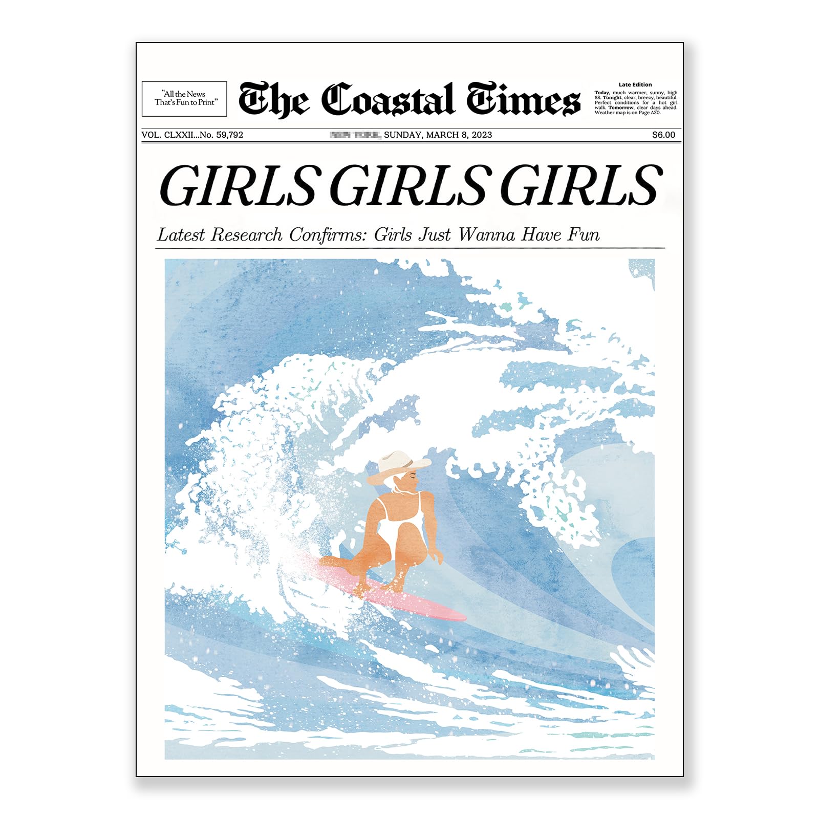 KiticdfsdKiticdfsd Coastal Surfer Girl Wall Art Trendy Blue Preppy Room Aesthetic Posters Summer Beachy Surfing Pictures12x16in Cowgirl Surf Prints for Teen Girl Dorm Beach Room Decor