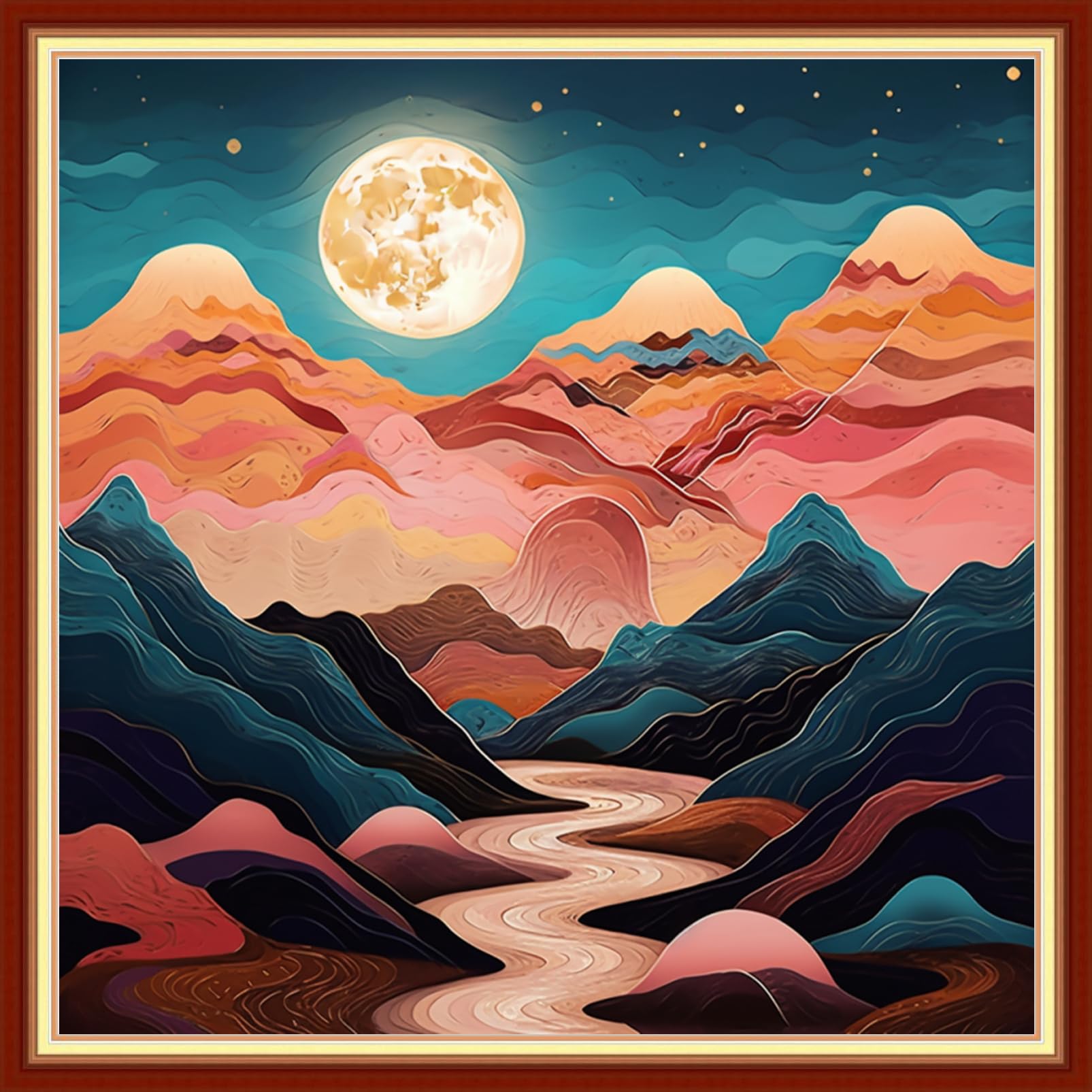 Funxvoot Stamped Cross Stitch Kits Beginners Full Range of Embroidery Kits for Adults 11CT Embroidery Patterns Needlepoint Kits Printed Cross Stitch Kits - (Moon Night Scene 18x18 inchs)