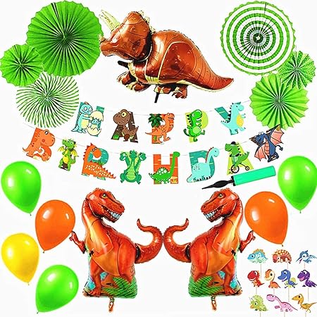 Amazon Co Jp Elegant Life 恐竜 ドラゴン 動物 Happy Birthday 特別 誕生日 飾り付けセット 風船 空気入れ付きおもちゃ バナー ガーランド バルーン パーティー 装飾 バースデー 男の子 女の子 ホーム キッチン