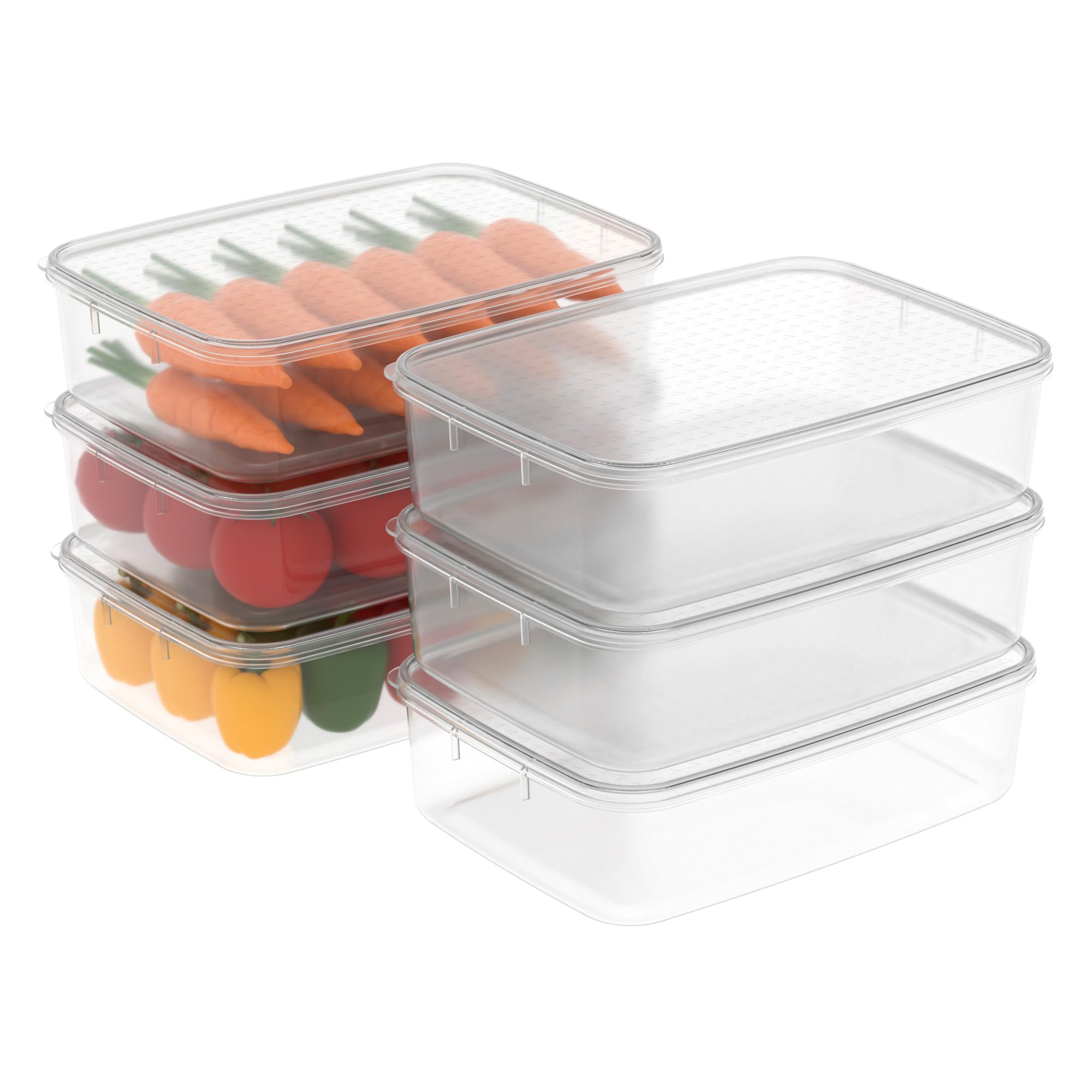 Cetomo 3.5L*6 Food Storage Container, Fridge Organizer with Lid, Plastic Refrigerator Organizers for Pantry and Fruits, BPA free, Freezer Safe, Microwave Safe, Durable, Food Grade, Clear, 3.5L-6 Pack