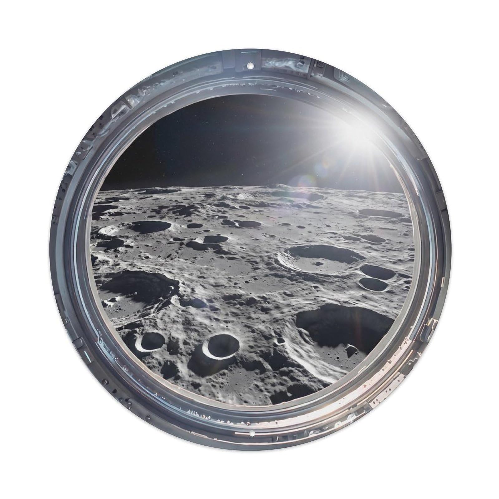 Metal Tin Sign Crater Surface from Space Station Porthole
