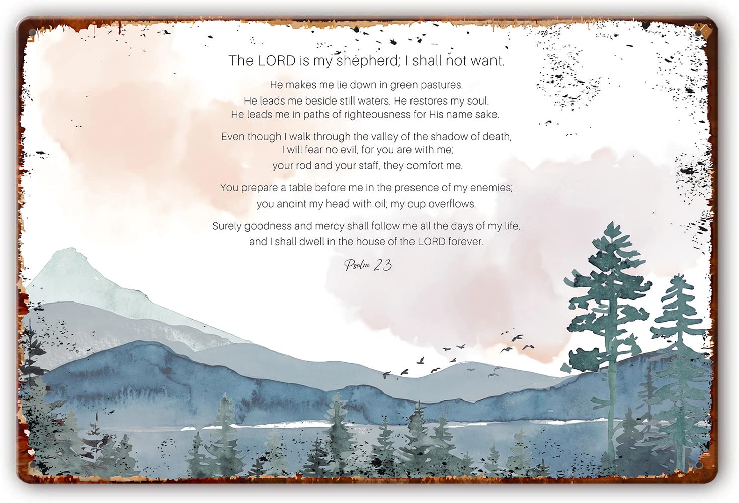 Yepyayqvk Psalm 23 The Lord Is My Shepherd Bible Verse Wall Art Metal Poster Scripture Tin Signs for Bedroom Decorations Artwork Living Room Christian Wall Decor 8x12 Inch