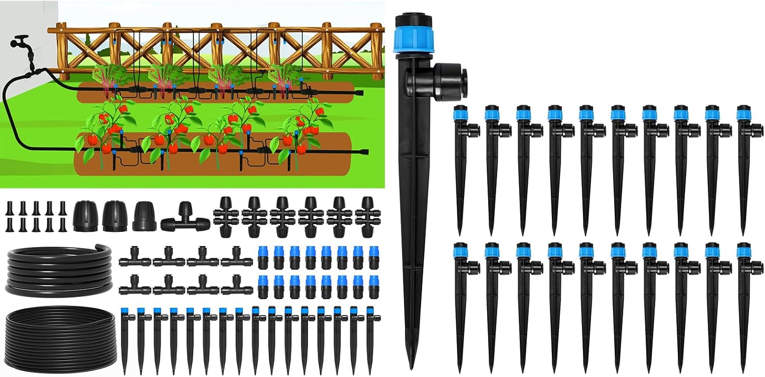 The Bundle of MIXC 230FT Quick-Connect Drip Irrigation System Kit and MIXC Quick Connector Drip Emitter Vortex for 1/4" Tubing 20 Pack