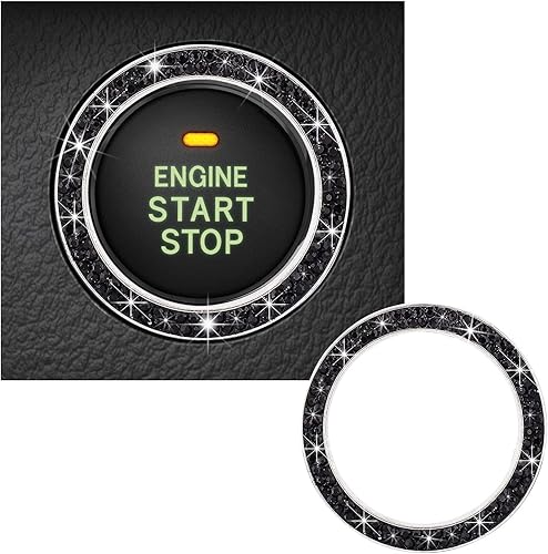 Anillo de decoración de arranque de motor de automóvil con doble diamantes de imitación, calcomanía brillante para botón de arranque, encendido de