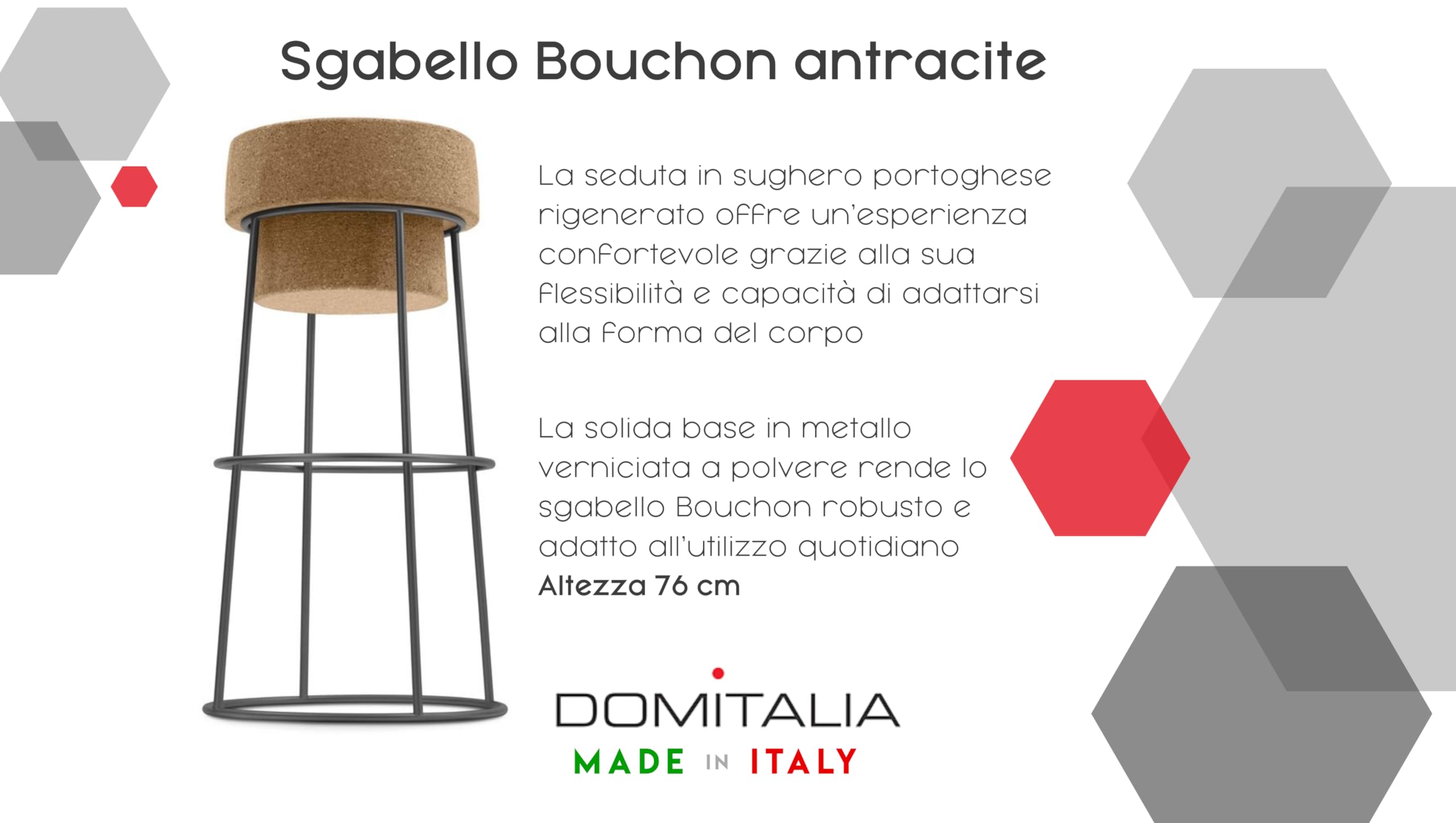 ZStyle Tabouret bouchon bouteille en liège et métal – Champagne – Original Domitalia – Design – Bar à vin clair – 40 x P 40 x H 76 cm, anthracite)