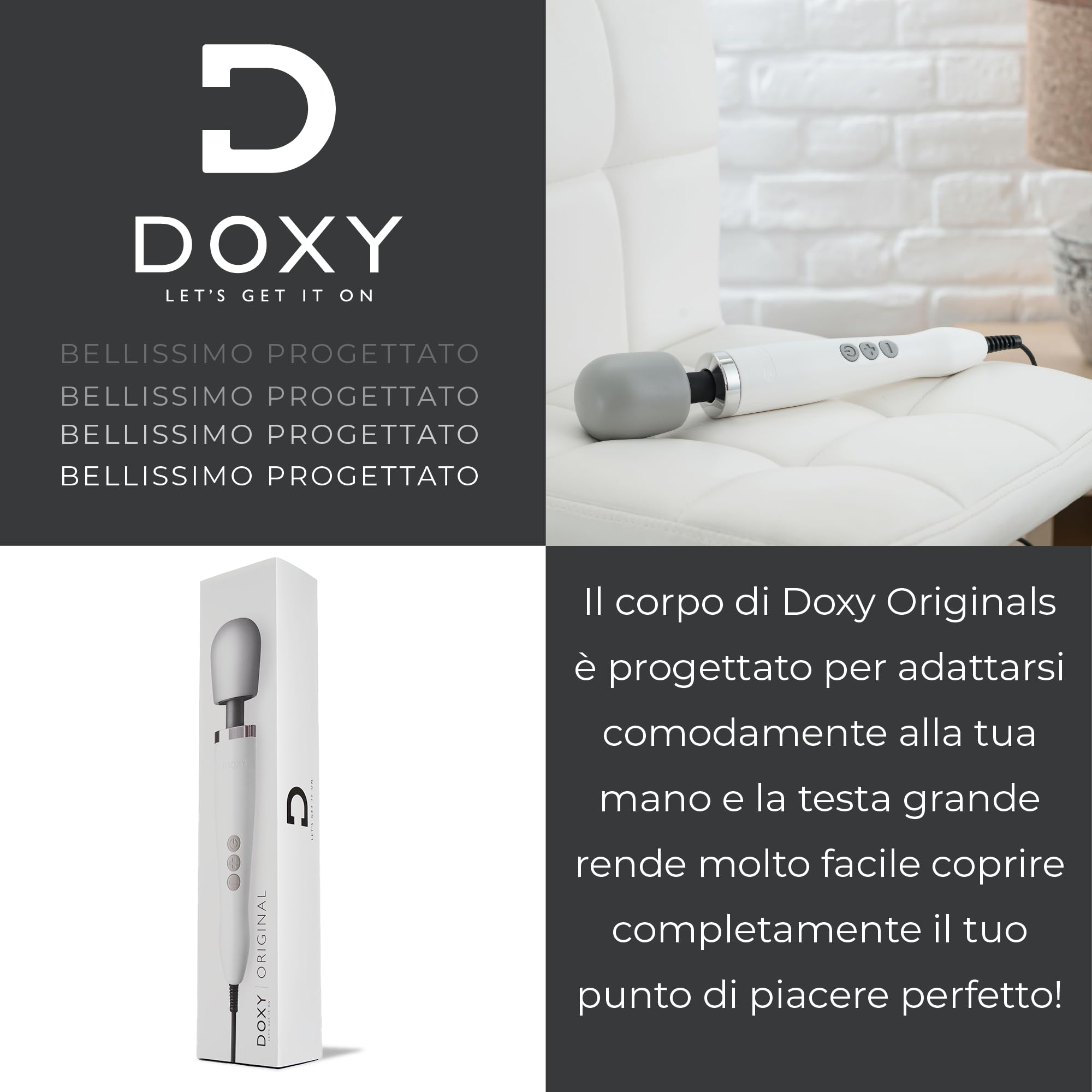 Doxy Premium Vibrator Magic Wand Massage for Women; La bacchetta magica femminile vibratore - White