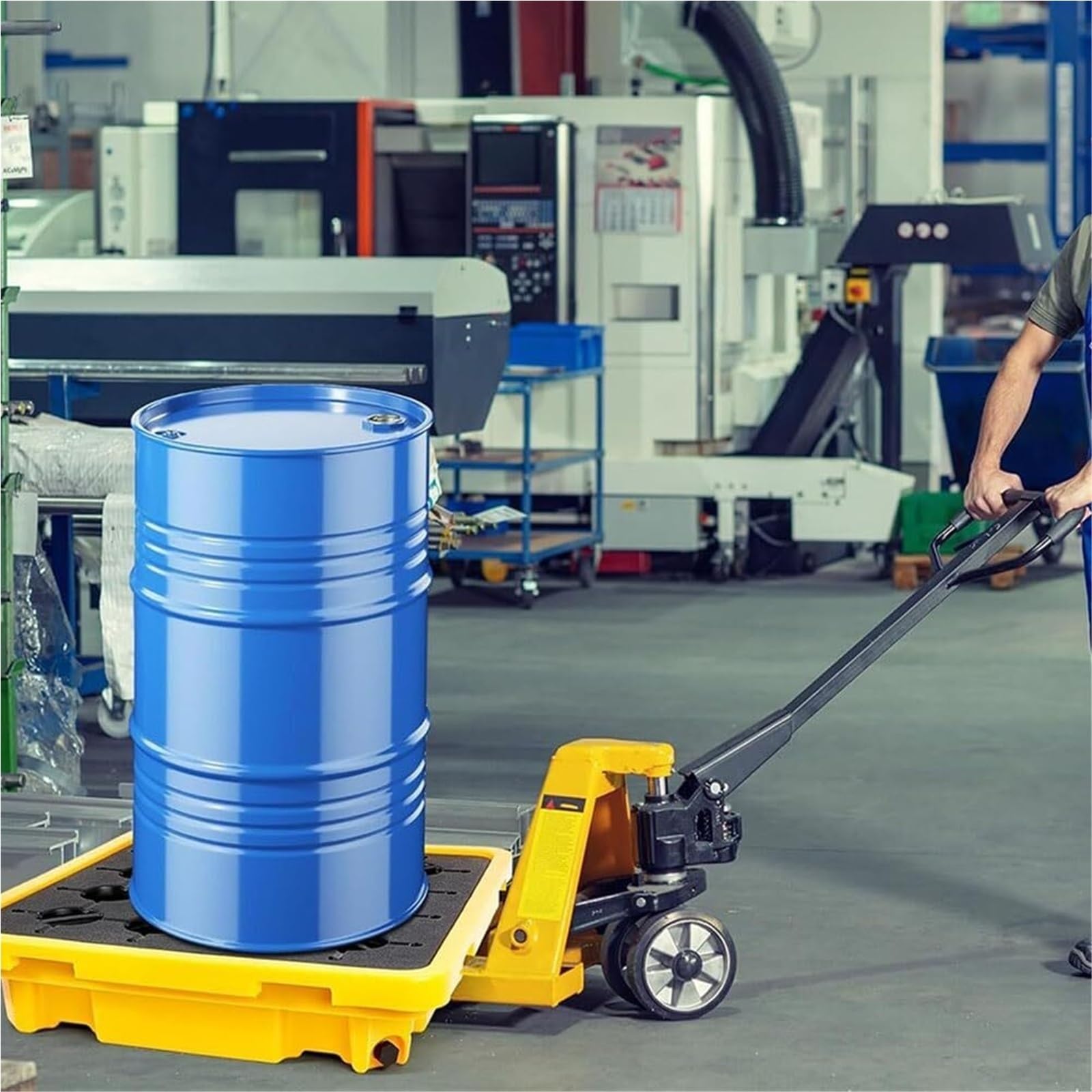 Pallet di Contenimento, Vasca Modulare per Fusti con Griglia e Sump Secondario, Piattaforma Industriale Anti-Perdite per Controllo Fuoriuscita Carburante Olio(120 * 60 * 18cm)