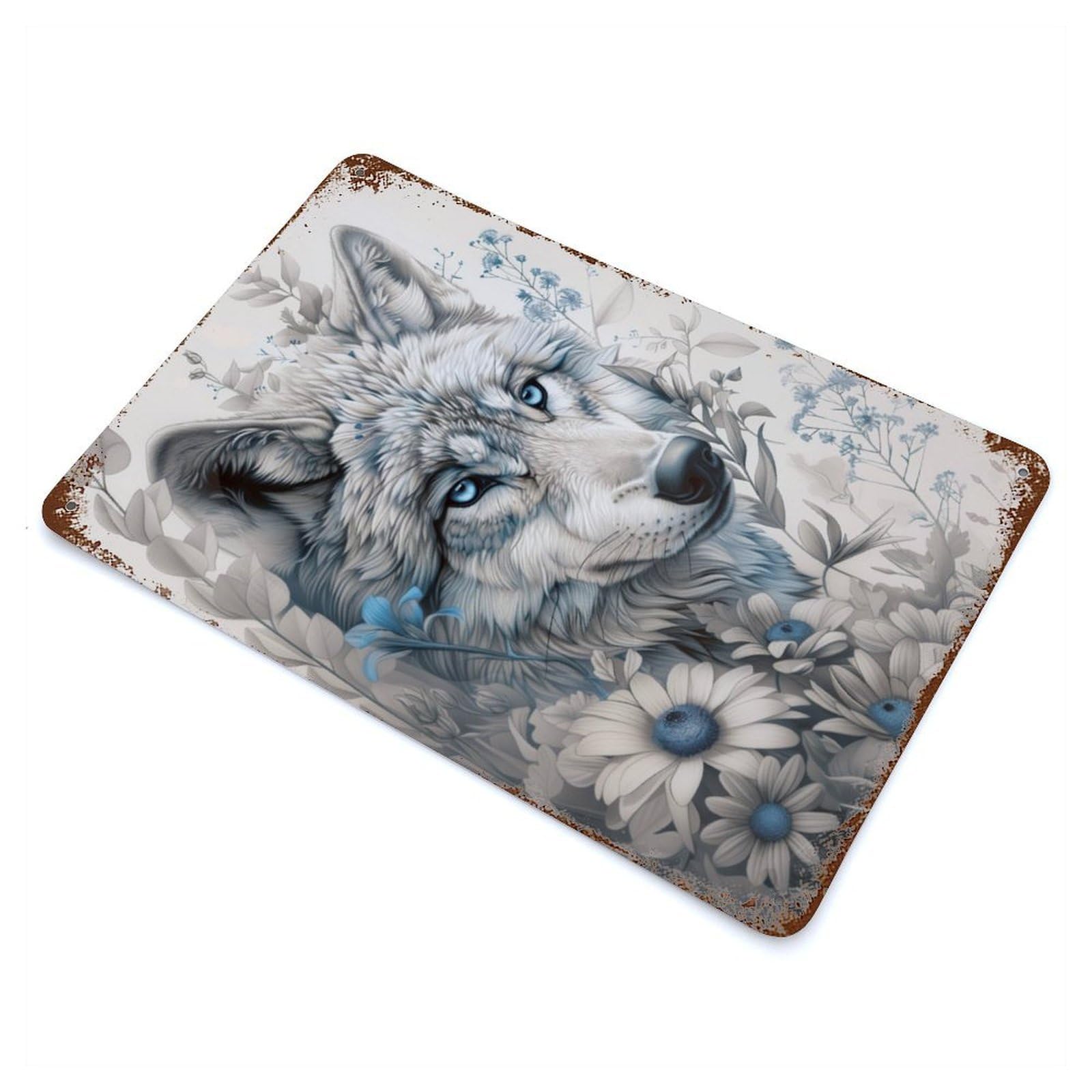 Ethereal Wolf Portrait Vintage Metal Tin Sign 11.8"x7.9", Ideal for Cafe, Home Bar And Lounge Decor