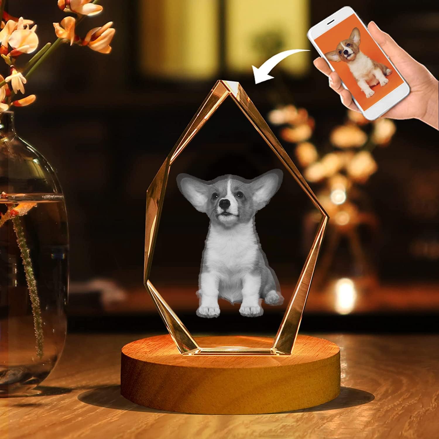 3D Crystal Photo Engraved Iceberg Crystals, Personalized Photo Gifts and Crystal Photo Customized with Your Picture, Father's Day Gifts, Anniversary, Pets, Unforgettable Gifts