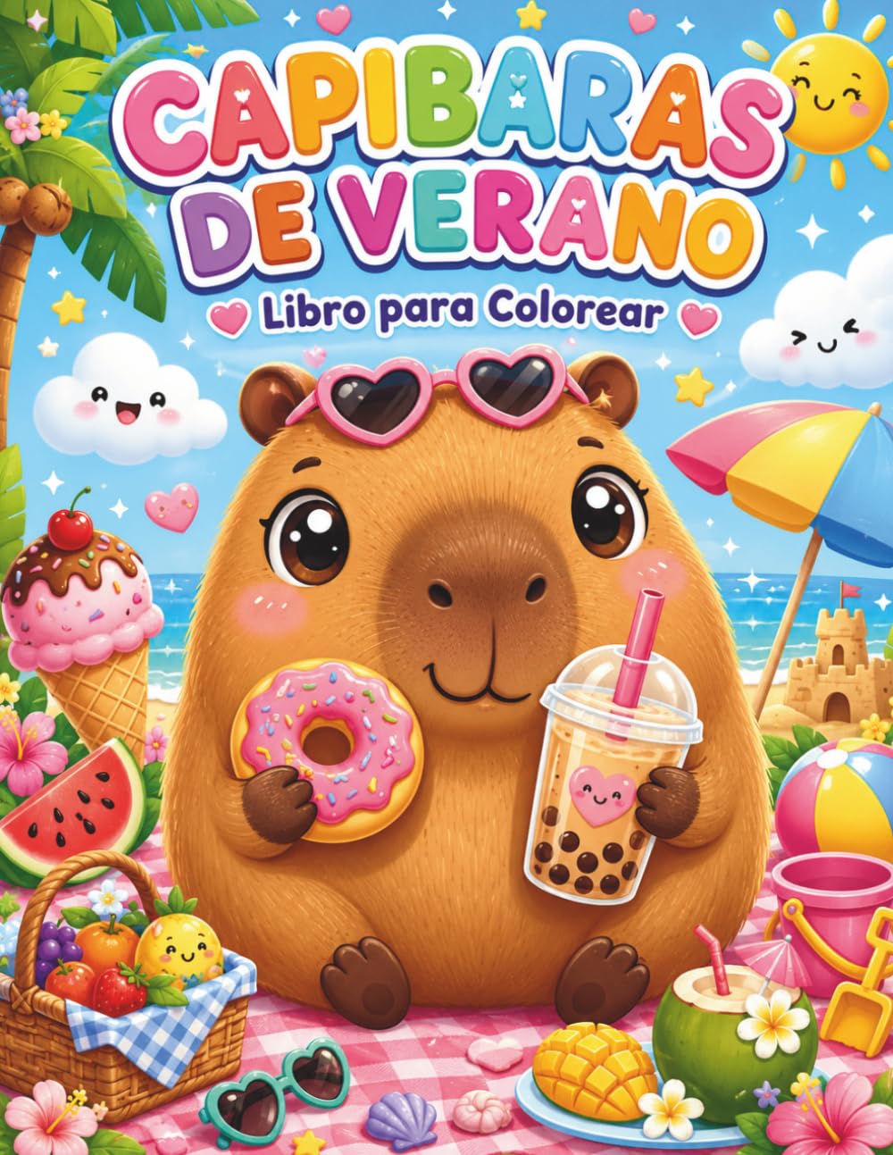 Capibaras de verano: Libro para colorear