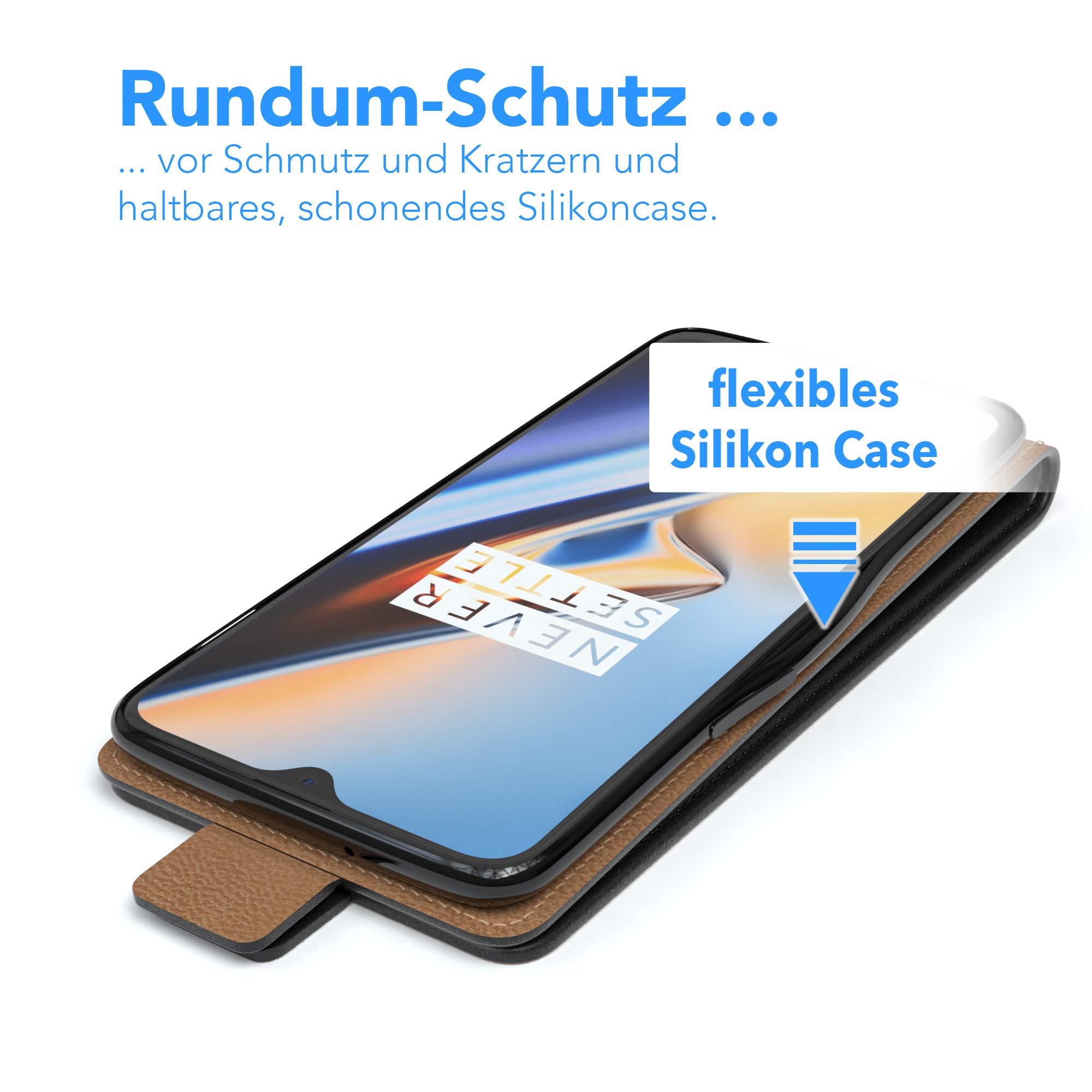 Klapphülle Für OnePlus 6T Mit Standfunktion & Kartenfach – Stoßfestes PU-Leder