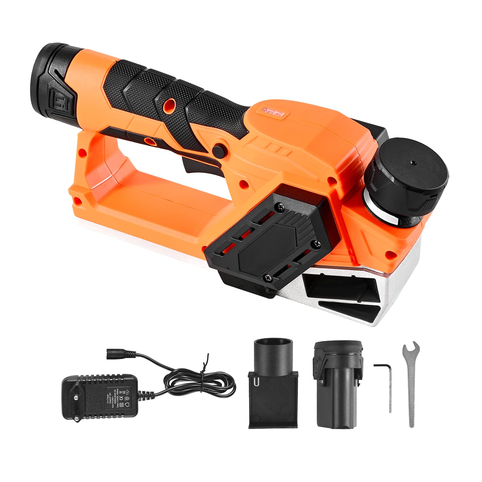 VEVOR Rabot Électrique sans Fil Largeur Coupe 56 mm Raboteuse à Bois à Main 14500 tr/min Batterie Lithium 2 Ah 12 V Moteur sans Balais Profondeur Coupe Réglable 2 Lames pour Travail Chanfreinage Bois