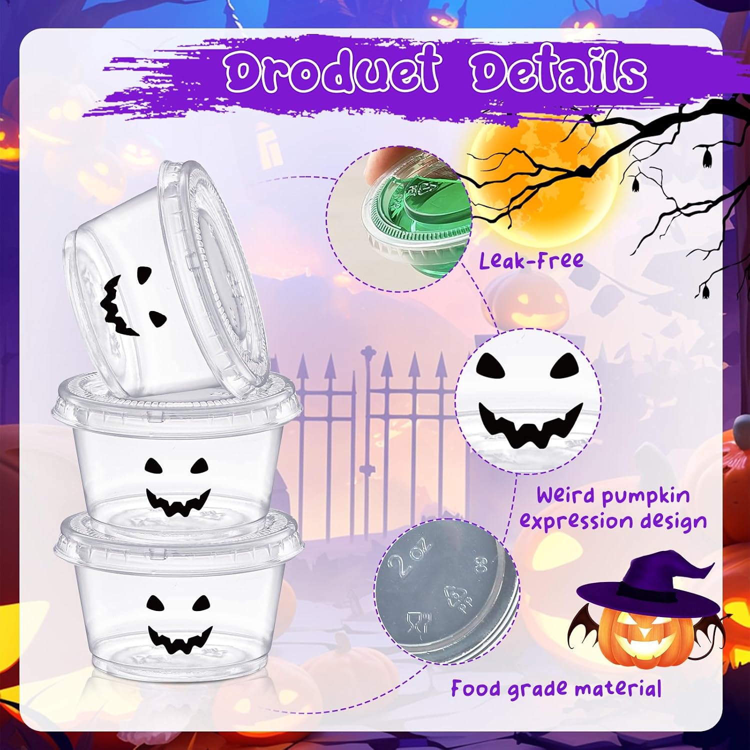 100Pcs 2 Oz Halloween Jelly Shot Cups with Lids