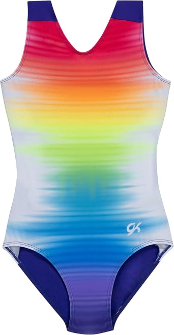 GK Girls Fierce Fade Gymnastics Leotard - Rainbow Dance Outfit with Matching Scrunchie for Toddlers, Children, Juniors