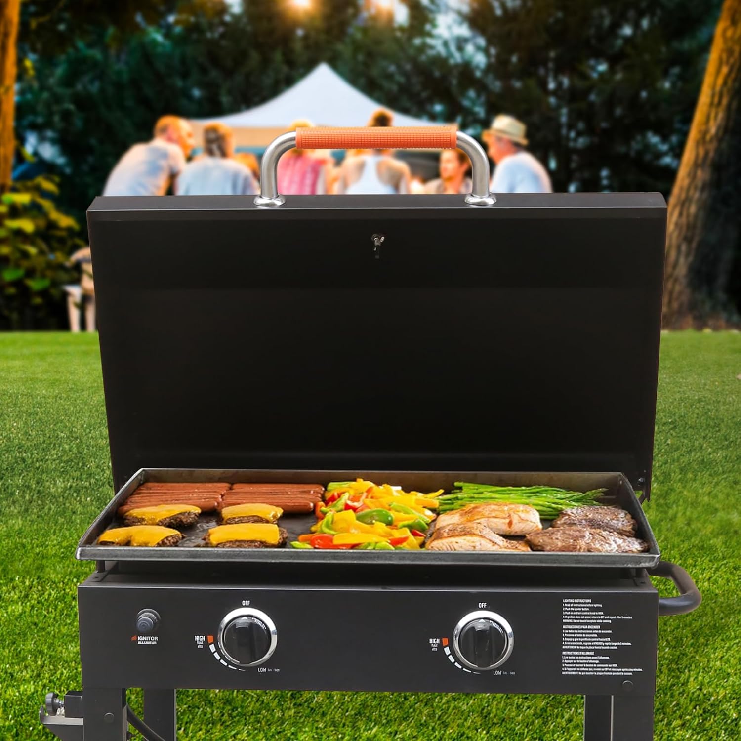 Hinged Lid with Thermometer for Blackstone 28" Griddle Cover Hard Hood Flat Top Grill 1517 1853 28 inch Griddle Heat Resistant Handle