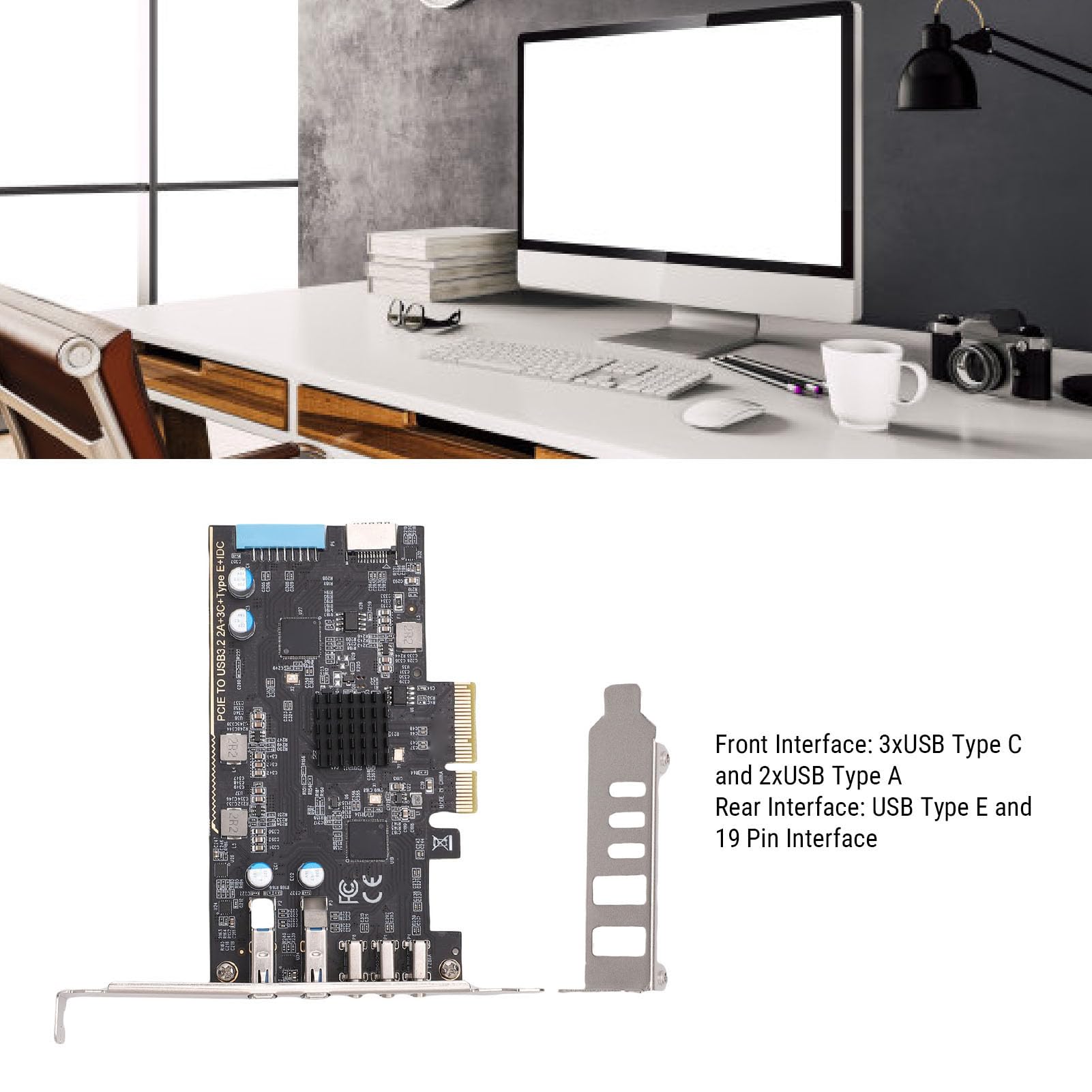 Aramox Scheda PCIe A USB 3.2 Gen 2 PCB Scheda USB C PCIe 10 Gbps Espansione A 5 Porte con 3 Tipo C Tipo A E 19 Pin per PC Desktop Creators OS X