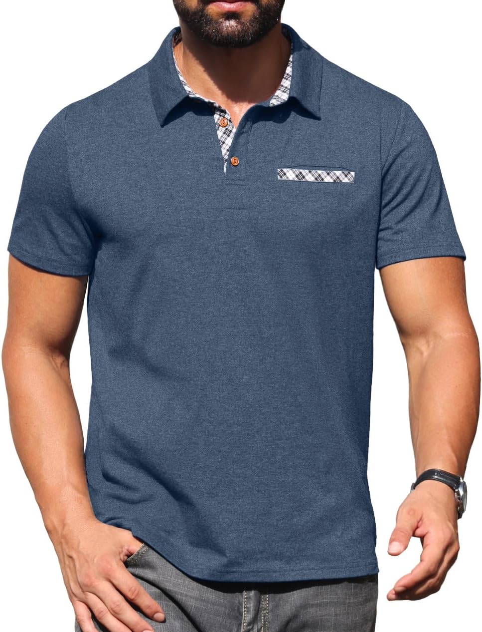 Sailwind Men's Polo Shirts Lightweight Short Sleeve Casual Cotton T-Shirt Summer Button Collared Golf Tee with Pocket - Image 4