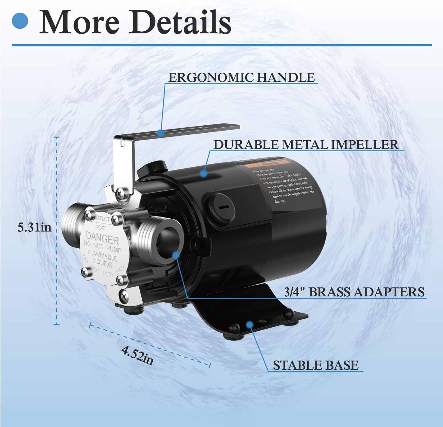 Water Transfer Pump With ON/OFF Switch, 120V Water Pump 330 GPH Utility Pump, 1/10 HP Electric Water Pump Rain Barrel Garden Hose Pump for Water Transferring from Ponds, Pools, Aquariums, Hot Tubs