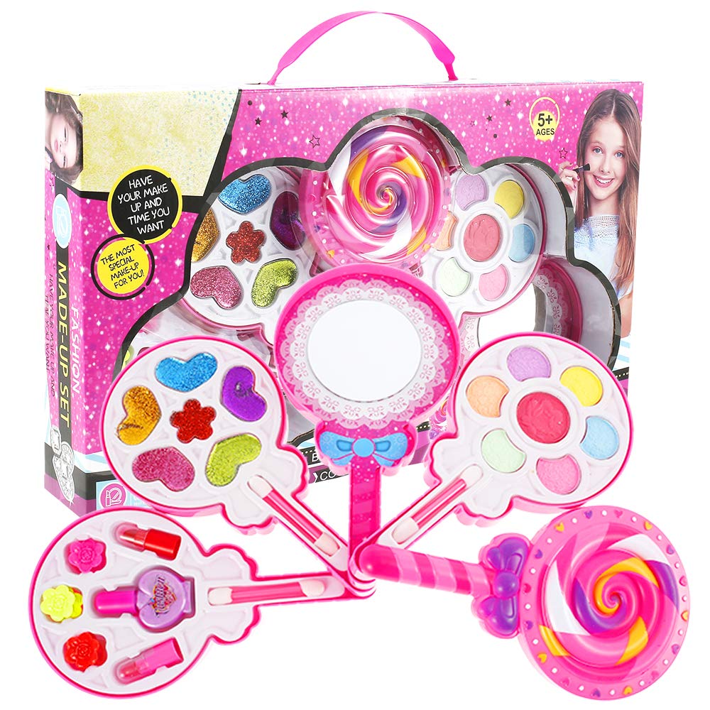 78Henstridge Kids Girls Makeup Set, Rotating Lollipop Cosmetics Beauty Tools Toys Childrens Water-Soluble Makeup Kit Fancy Dress fot Girls Kids