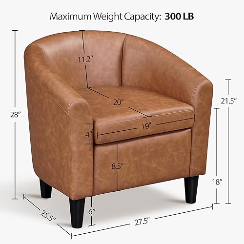 Miniatura 88 de Topeakmart Silla de club de piel sintética, moderna silla decorativa y acogedor sillón de barril con patas resistentes para sala de estar, Negro