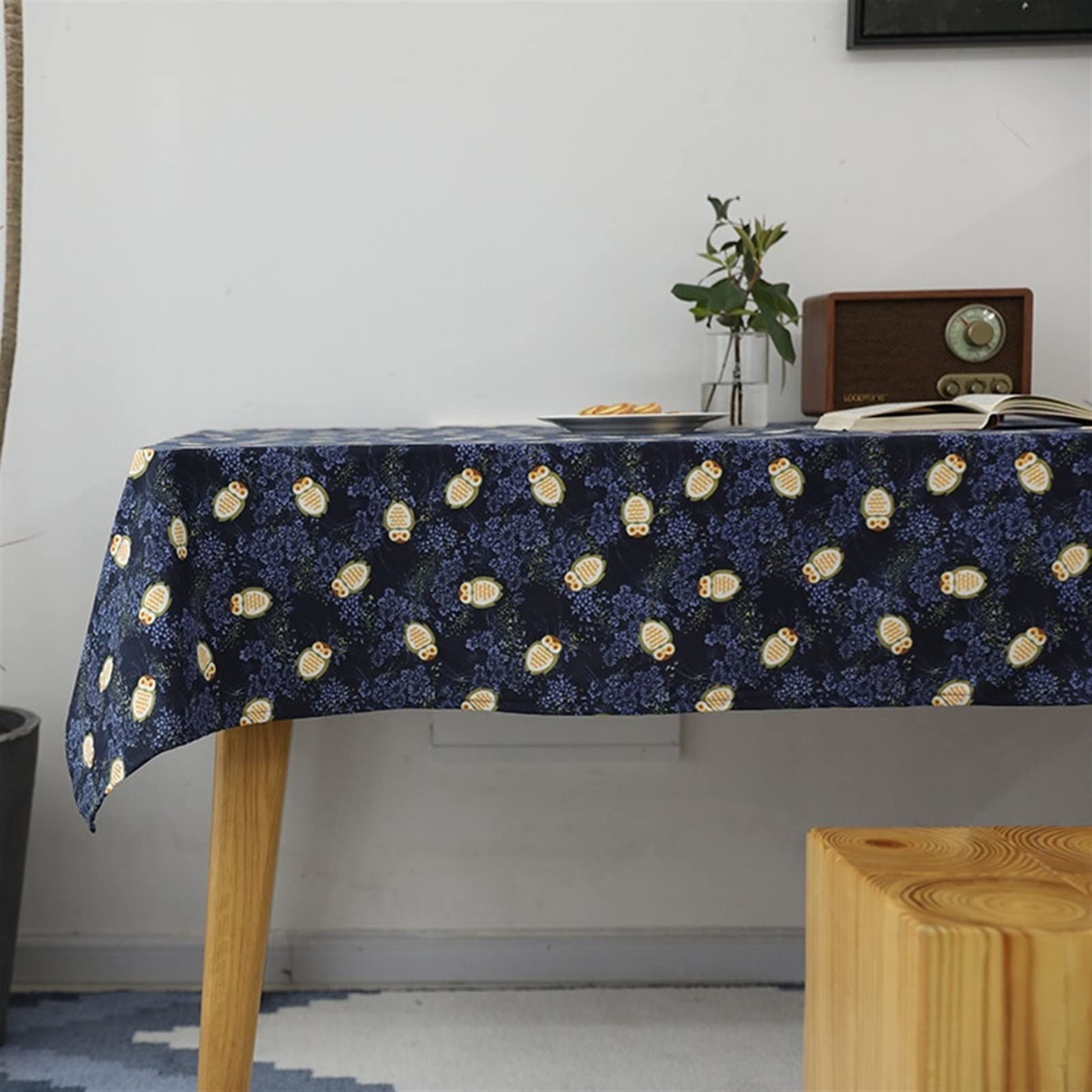 manteles Mantel de Lino de algodón con Estampado de búho y Flores, Cubierta de Mesa Rectangular de Estilo rústico de Granja, for Cocina, Restaurante, Fiesta, Picnic al Aire Libre(140X180cm)