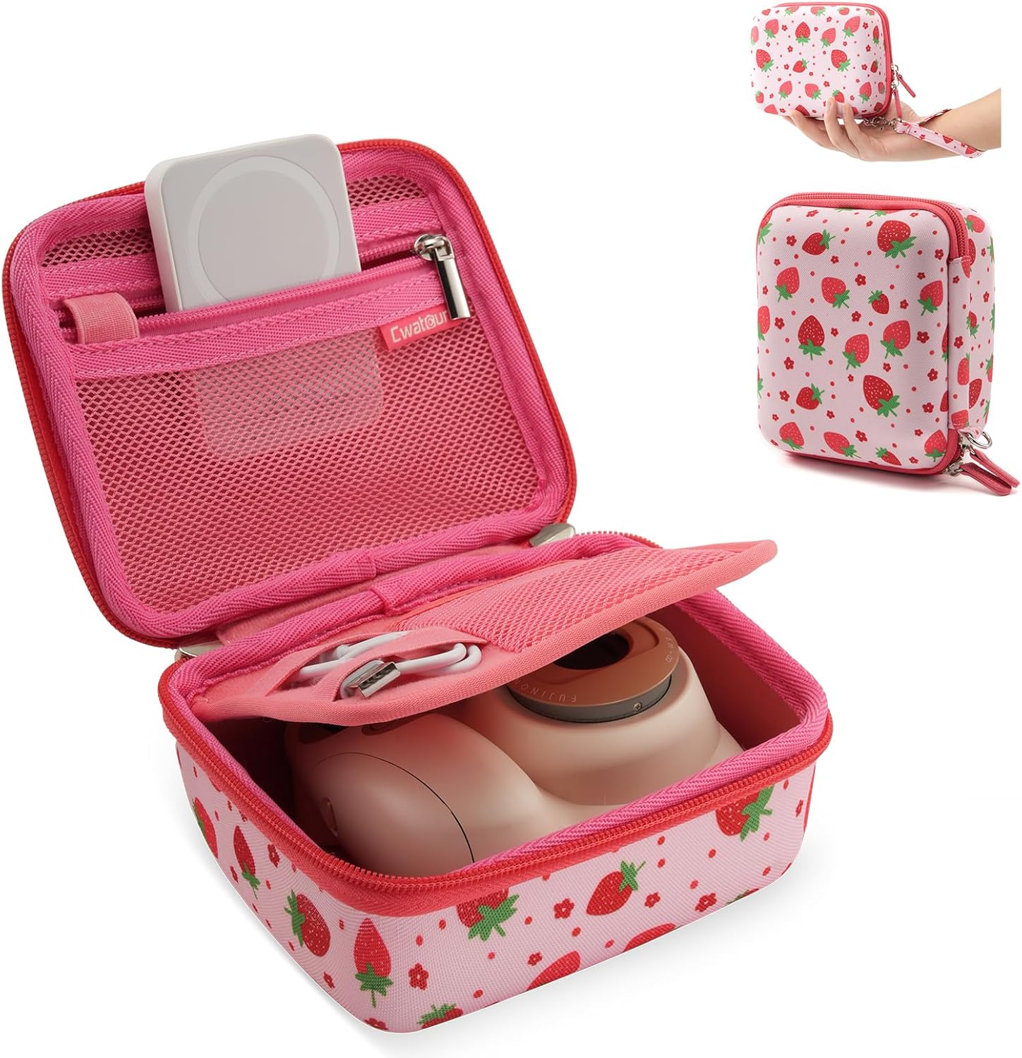 Cwatcun Instant Camera Carrying Case for Instant Print Camera, Compact Camera Case for Kids Digital Cameras Storage Holder Bag Camera, Hardshell Shockproof Instant Film Camera Case, Pink, Case Only