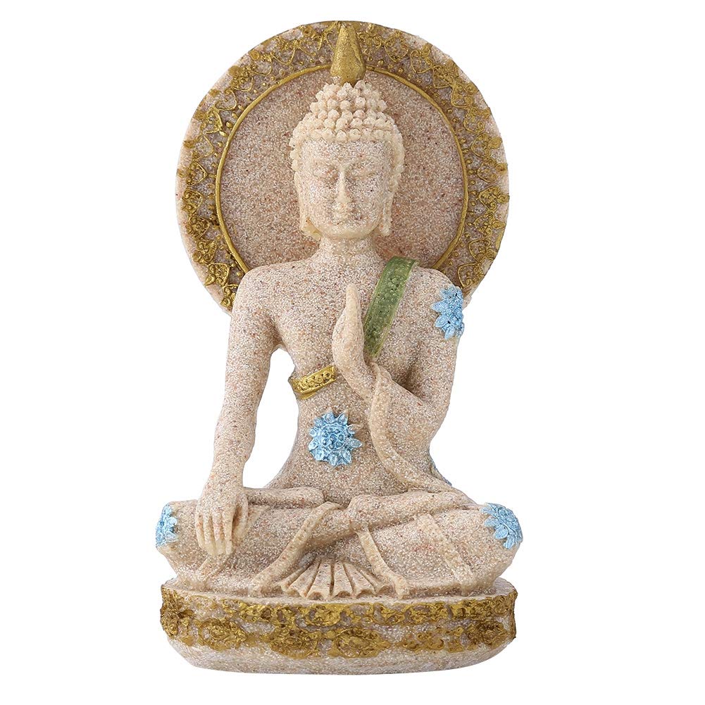 Jenngaoo Brown Praying Buddha Statue, Fengshui Sandstone Buddha Statue Meditating Buddha Serene Decorative Figurine For Home Office Tabletop Yoga Zen Decor