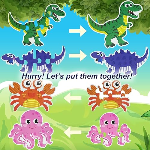 Miniatura 5 de Paquete de 6 rompecabezas de madera de dinosaurios para niños pequeños, actividades de aprendizaje preescolar, juguetes para niños de 3, 4, 5,