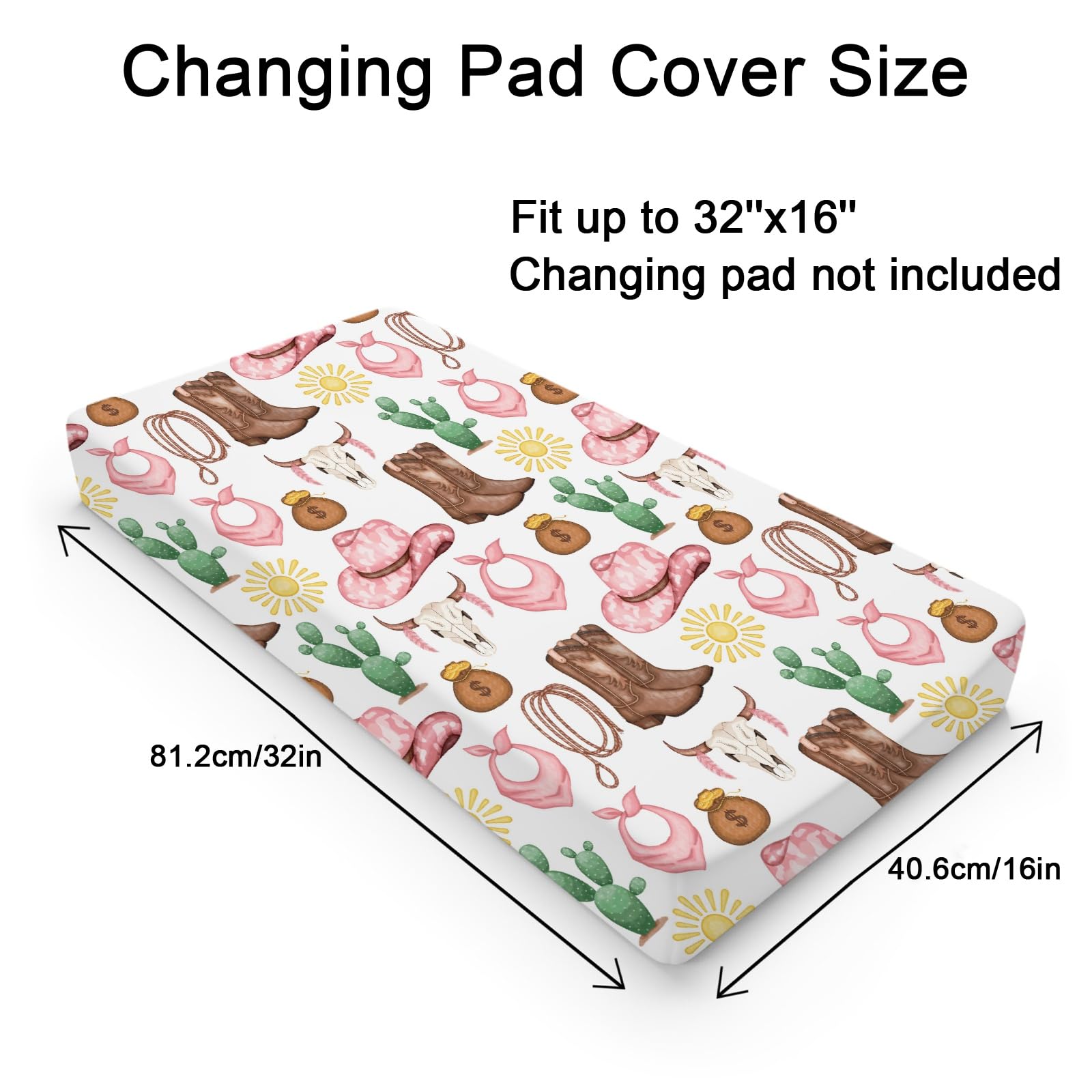 Western Cowboy Changing Pad Cover Cowboy Boots Hat Horse Cactus Baby Diaper Changing Table Sheets For Boy Girl Nursery Changing Table Mat Cover 16''x32 - View #11