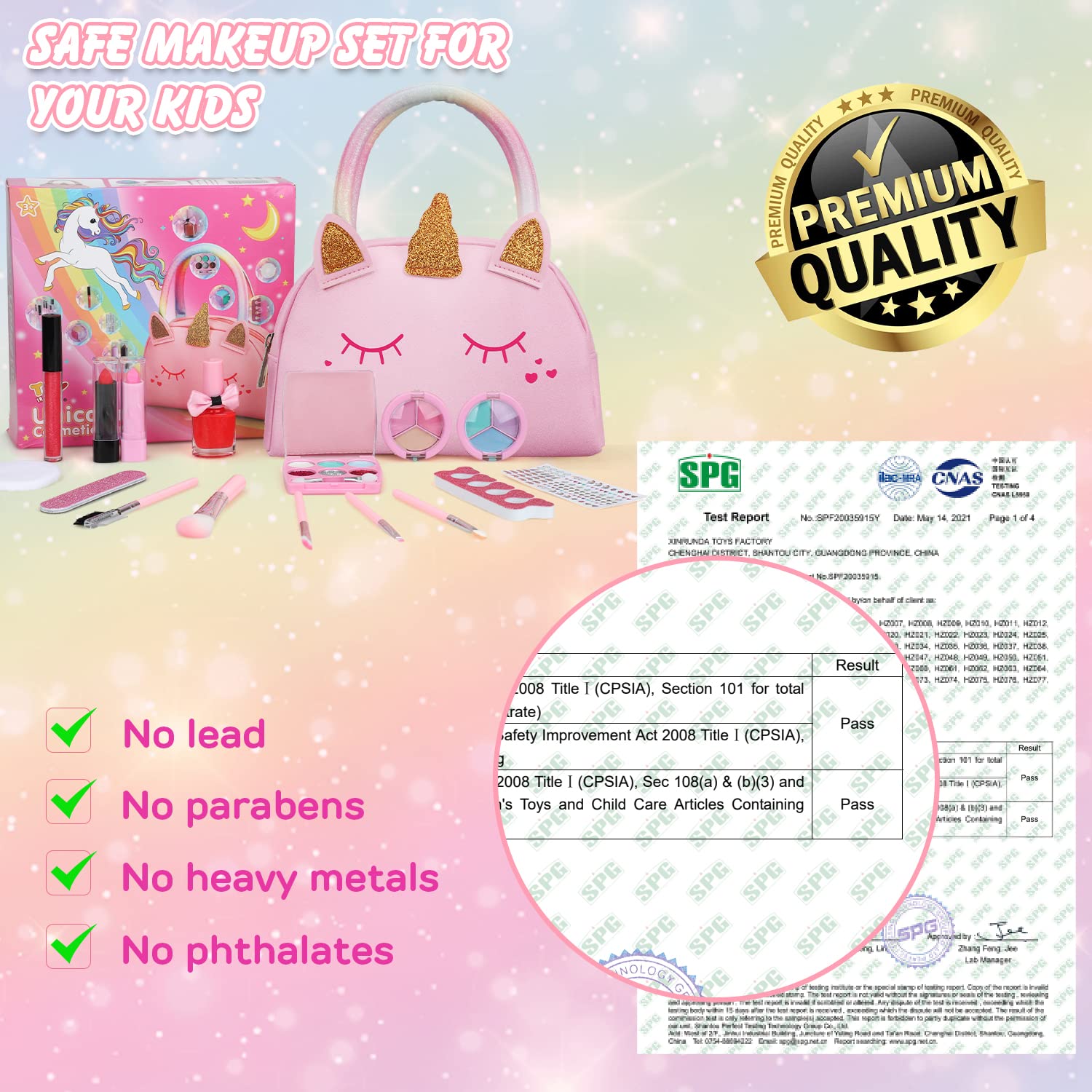 Maletín De Maquillaje Para Niñas – Set Completo No Tóxico Y Lavable Con Bolsa Rosa Unicornio, Ideal Para Regalar A Partir De 3 Años