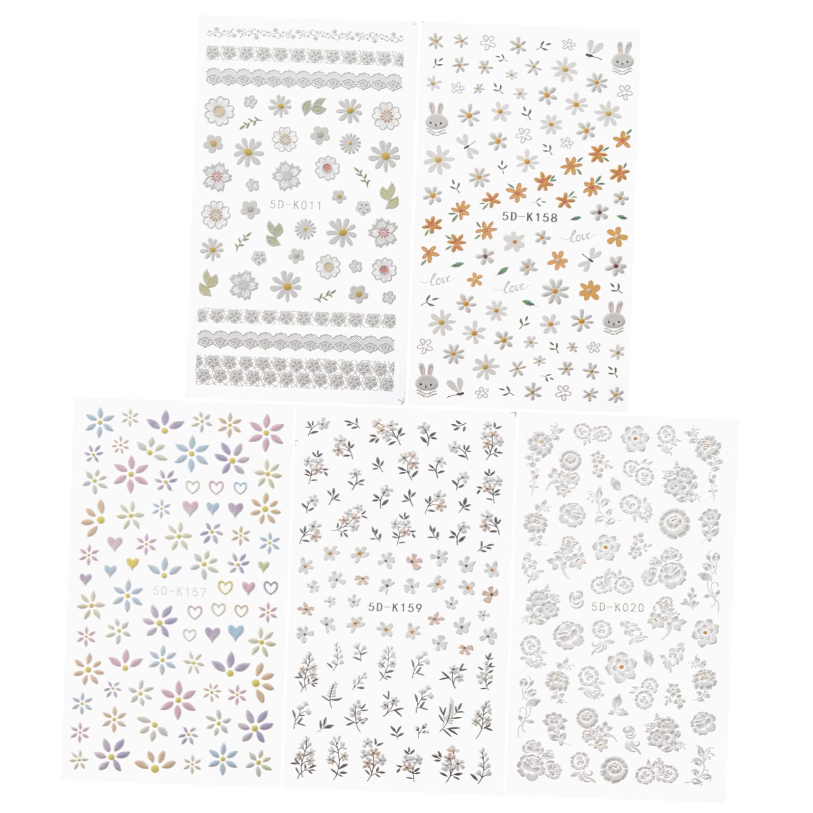 FRCOLOR 3 Set Di Adesivi Per Unghie in Rilievo Alla Moda Decalcomanie Per Nail Art Floreali A Forma Di Margherita Per Forniture Per Manicure A Casa 5 Fogli*3