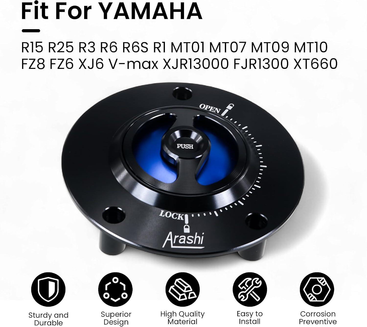 ONE.K.S Motorcycle Fuel Cover Tank Caps Gas Covers Fit for YAMAHA R15 R25 R3 R6 R6S R1 MT01 MT07 MT09 MT10 FZ8 FZ6 XJ6 V-max XJR13000 FJR1300 XT660 (Black+Blue)