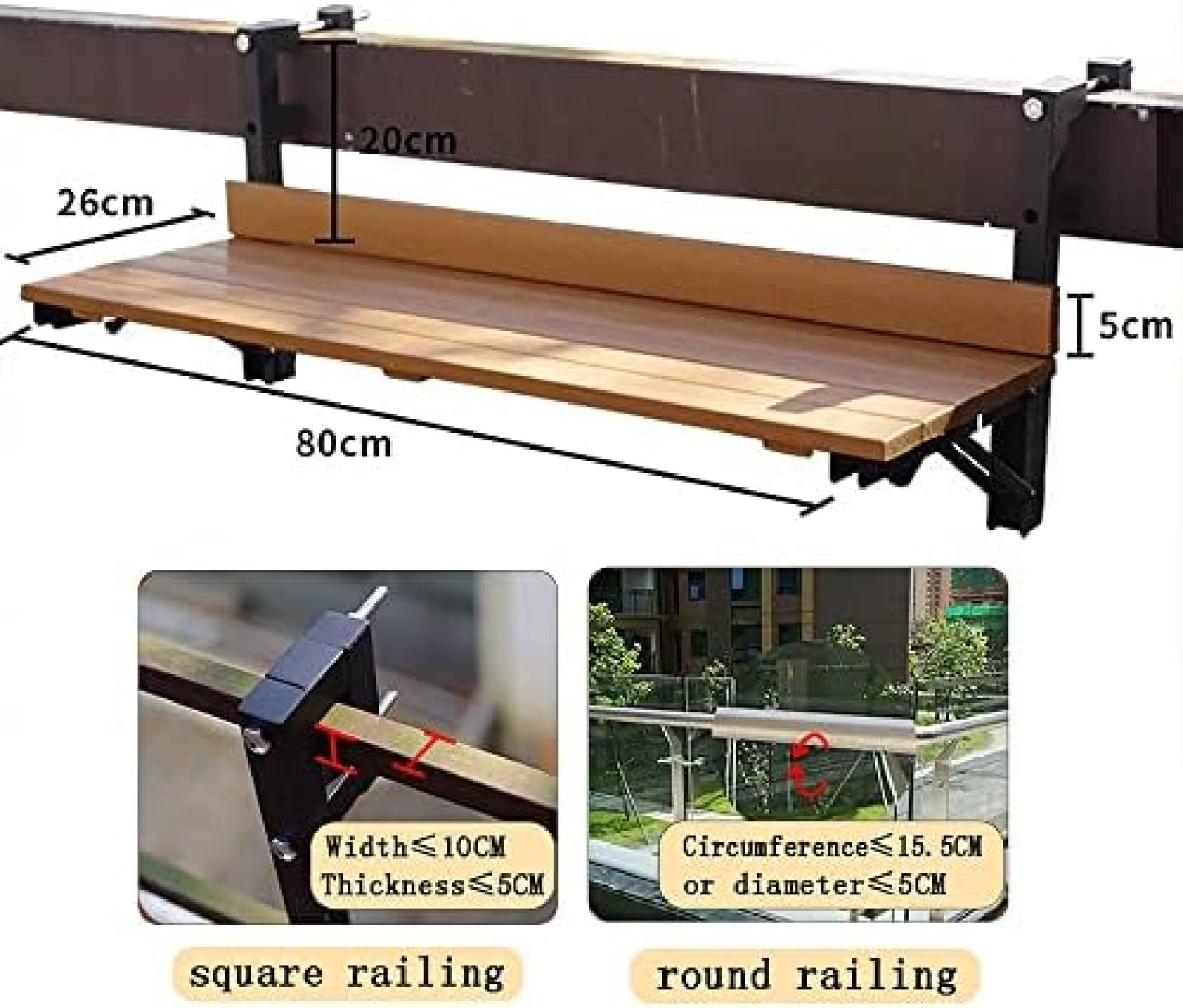 Balkonowy Stolik Barowy Do Balustrad, 80*26cm/31,4*10,2 Cala, Stolik Barowy Na Zewnątrz, Stół Balkonowy Stół Barowy Na Zewnątrz Patio, Składany Stolik Boczny, Małe Składane Biurko Do Serwowania, S