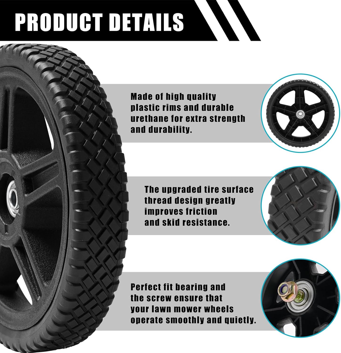 12 Inch Lawn Mower Wheels (2-pack) Includes Bolts, Nuts, General Plastic Wheels fits Craftsman Mower, Generator, Garden Tiller Most Standard Push Lawn Mowers (12×1.75'')