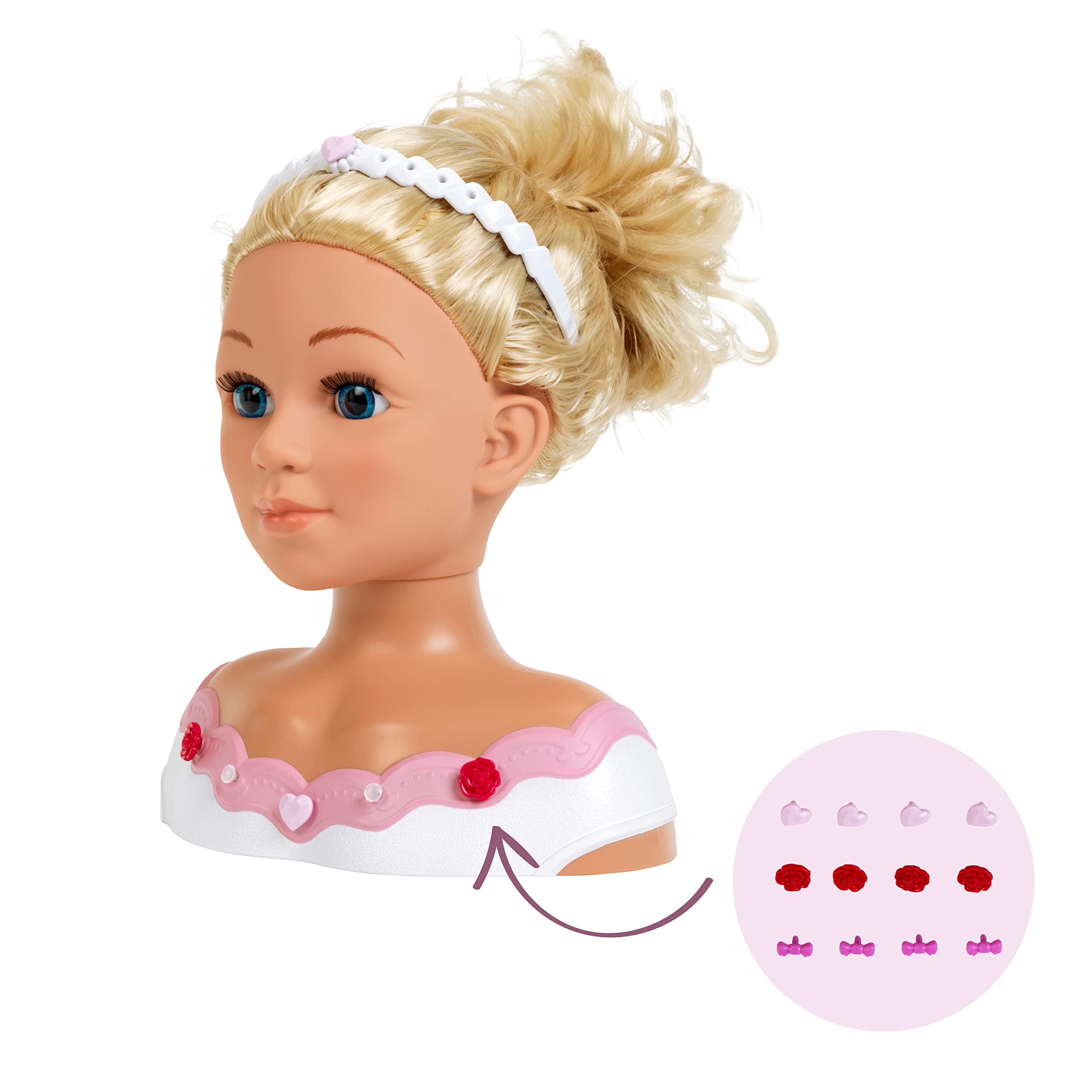 Theo Klein 5242 Schmink- u. Frisierkopf Rose| Mit Haarschmuck und Kosmetik | Spielzeug für Kinder ab 3 Jahren
